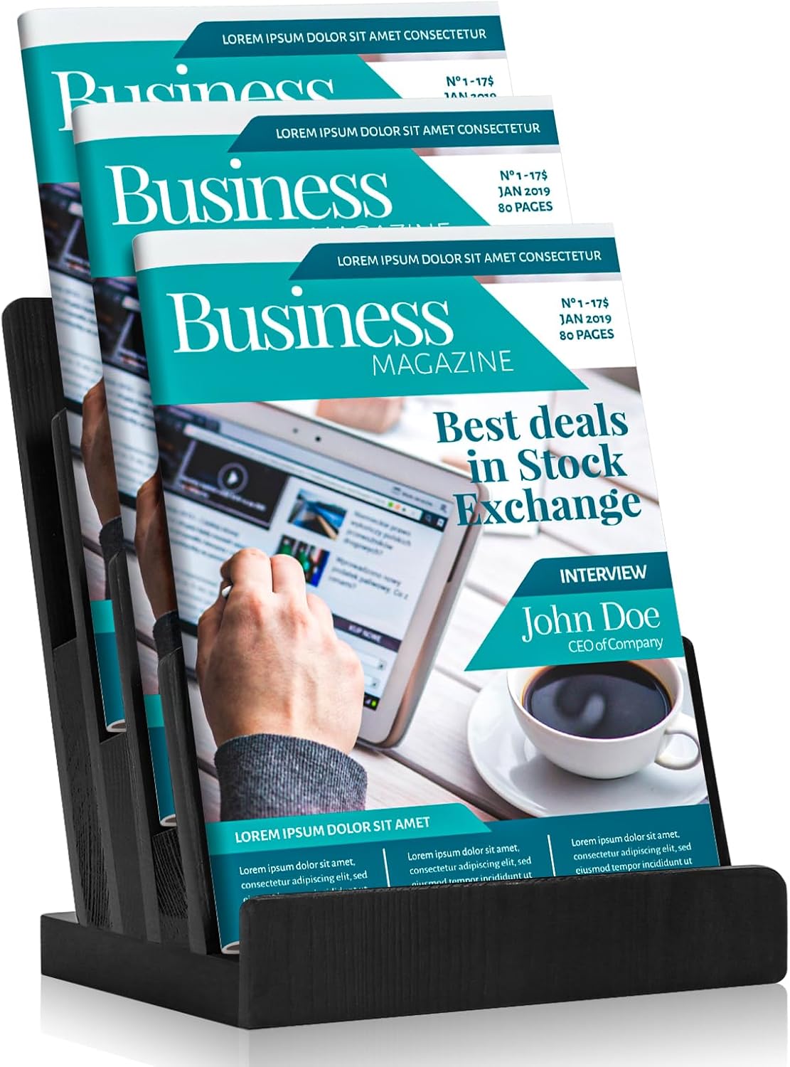 Acacia 8.5×11 Inch Magazine Display Stand 4-Tier For 6×9 inch Brochure Pamphlet Flyer Menu Holder Countertop Display Stand Literature Organizer For Office Home