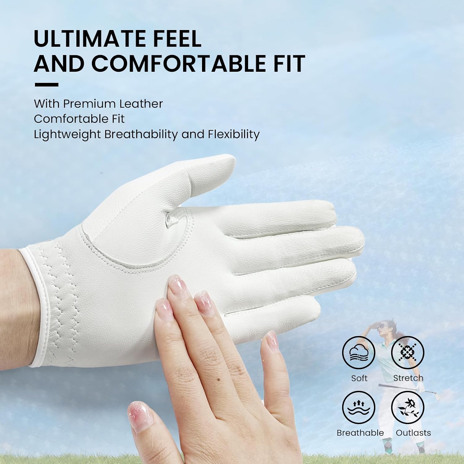 Golf Gloves Women with Ball Marker 1 Pack | Left or Right Hand Options Available, Stylish Design Soft Comfortable Fit, Durable Leather Palm Extra Grip for Ladies
