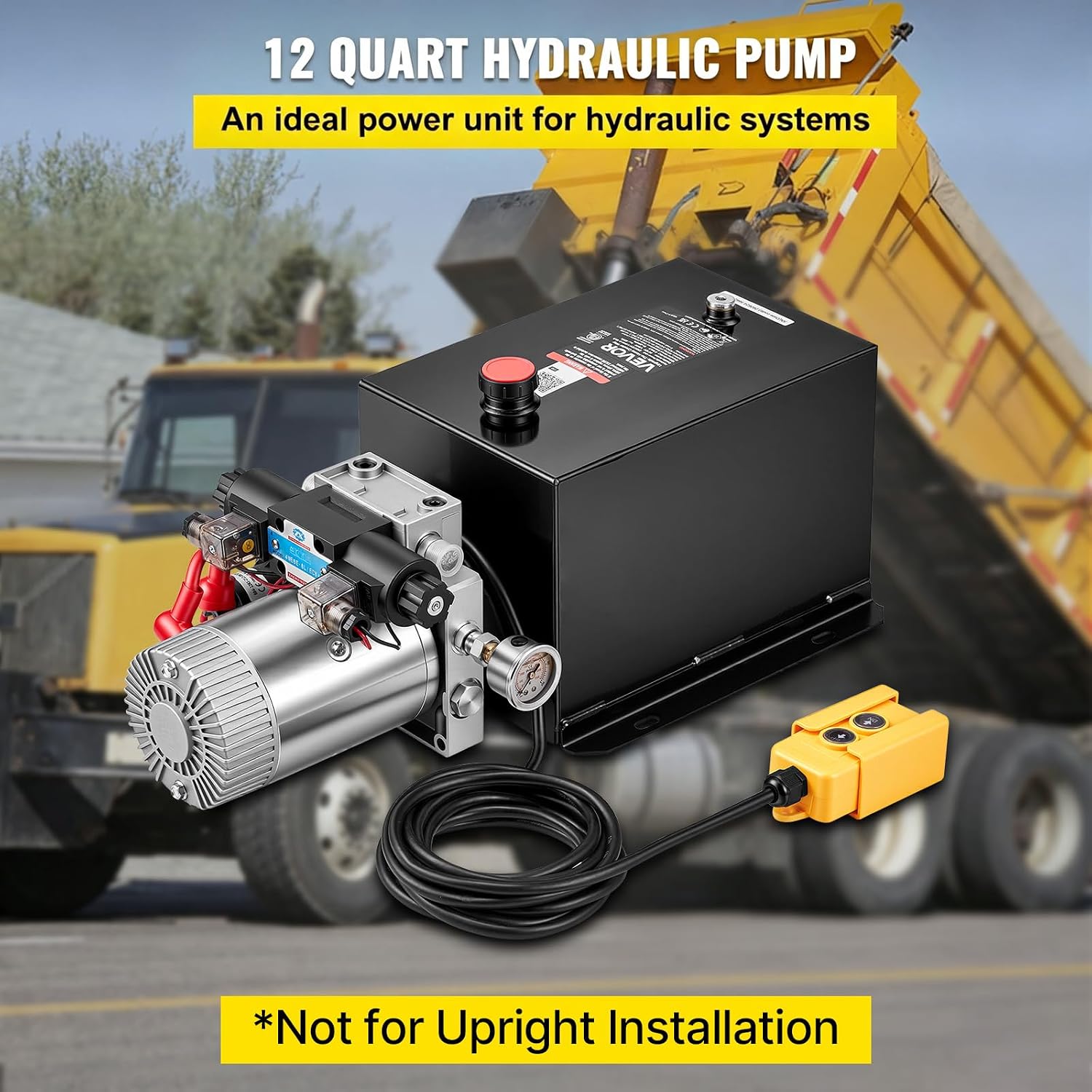 VEVOR 12 Quart Hydraulic Pump DC 12V 1.6KW Double Acting Dump Trailer Pump