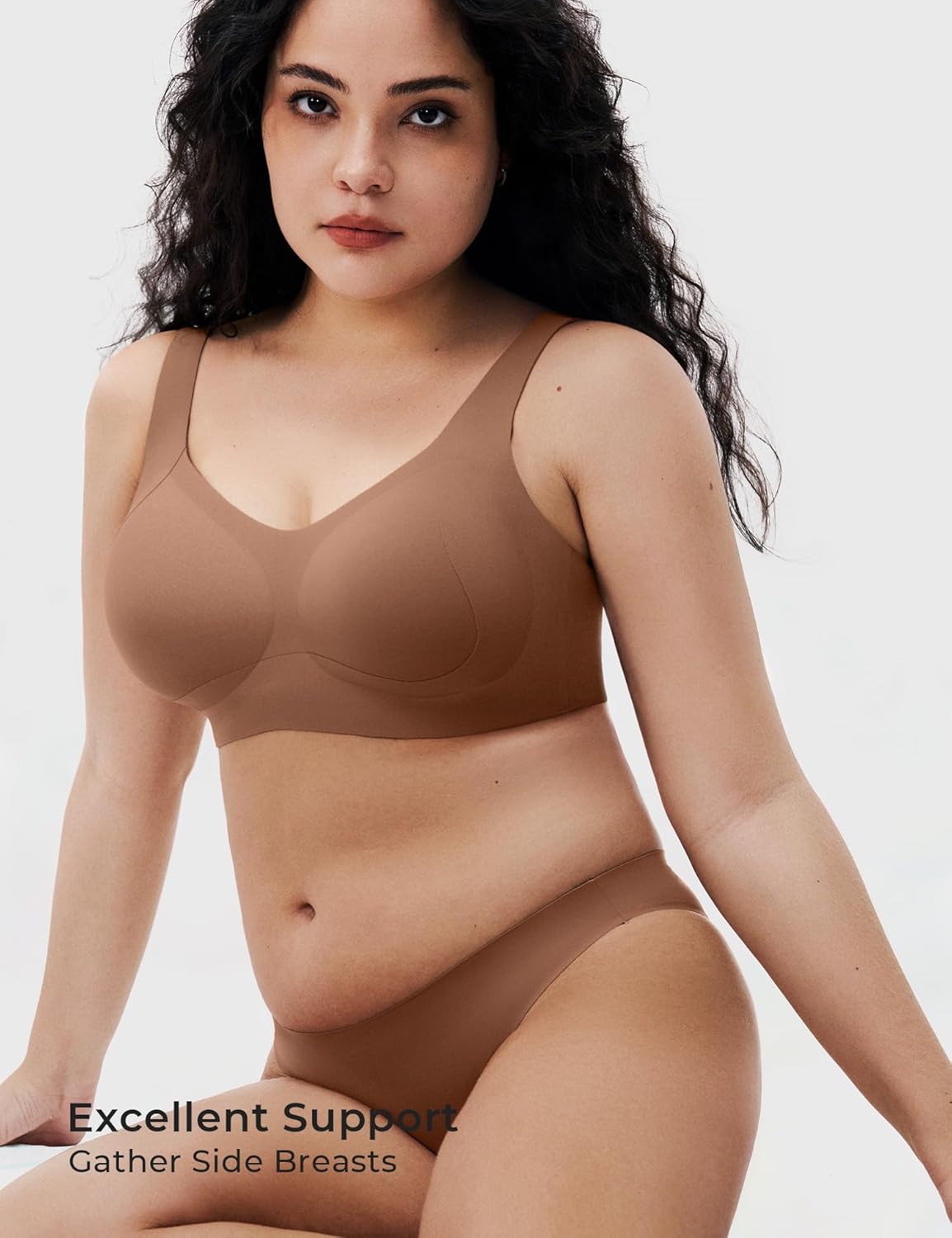 Womens Seamless Wireless Bra Push Up Full Coverage Bralettes No Underwire Everyday Bras Chocolate - Image 3