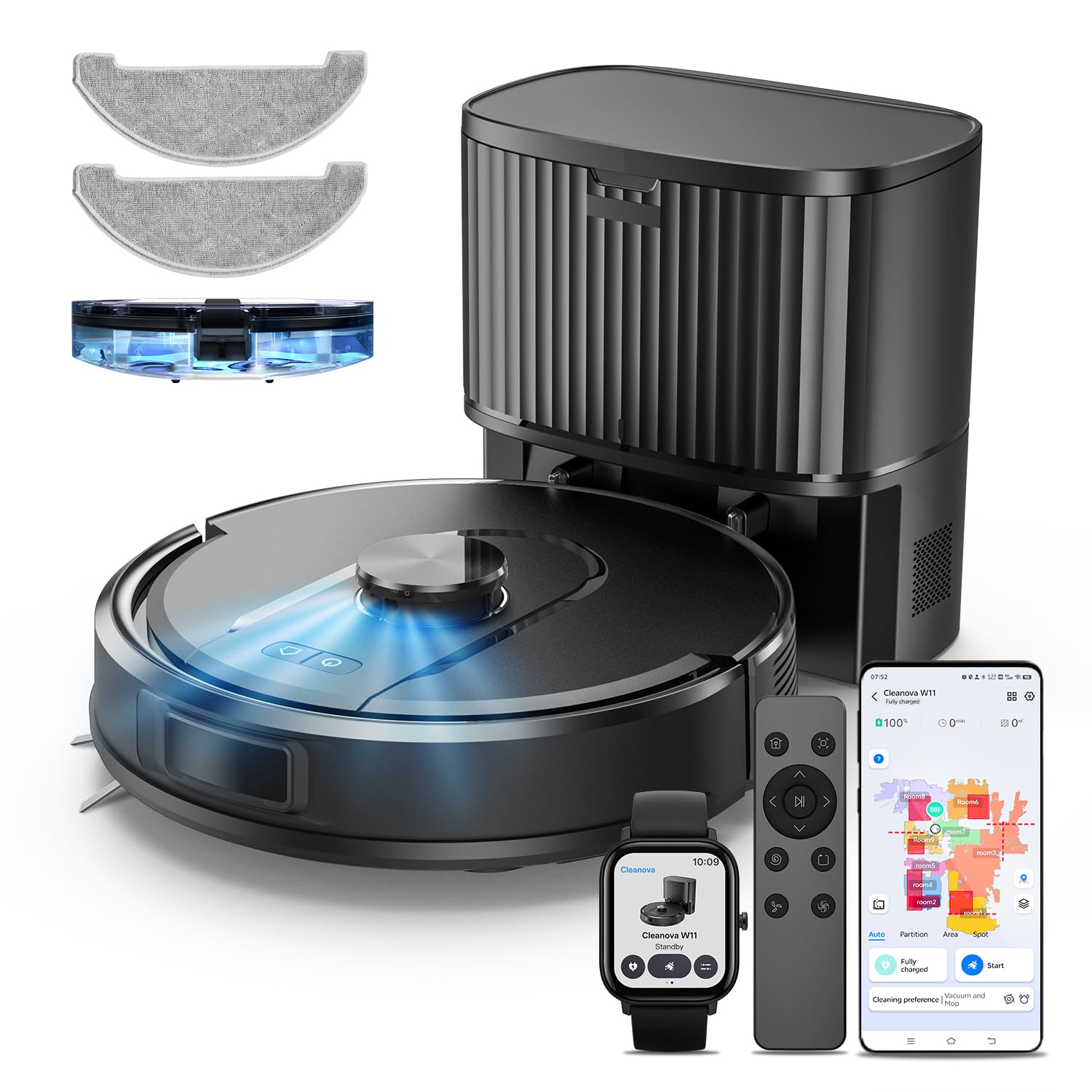 Vexilar Robot Vacuum Cleaner with Mop,10000Pa Strong Suction,Self Emptying