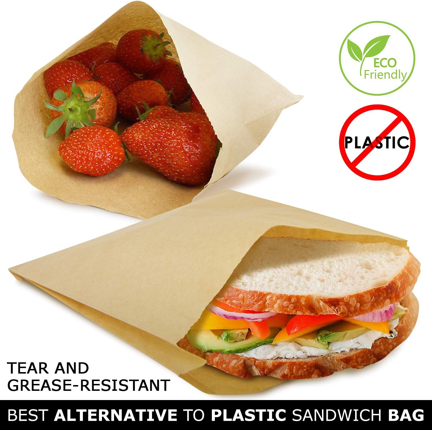 [200 Pack] 8.5 x 6 Inch Kraft Dry Wax Paper Sandwich Bags - Brown Unbleached Biodegradable Deli Wrap Sheet, Food Grade Grease Resistant Plastic Alternative Packaging for Cookies Breads Candy Snacks