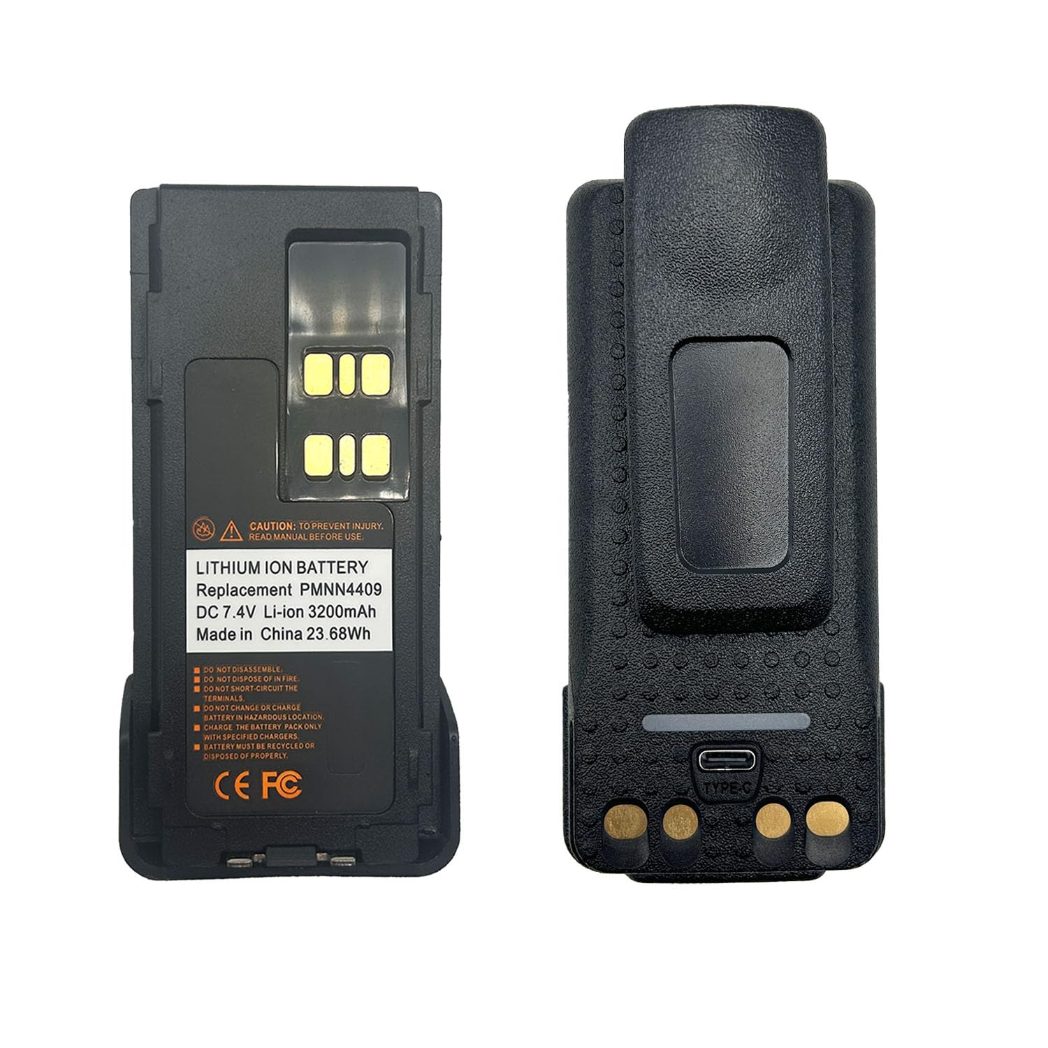 PMNN4409/PMNN4448 USB-C 3200mAh 7.4V Replacement Battery for Motorola XPR7550e XPR7550 XPR7580e XPR7350e XPR3500e XPR3300e, APX900 APX1000 APX2000 APX3000 APX4000, with Belt Clip