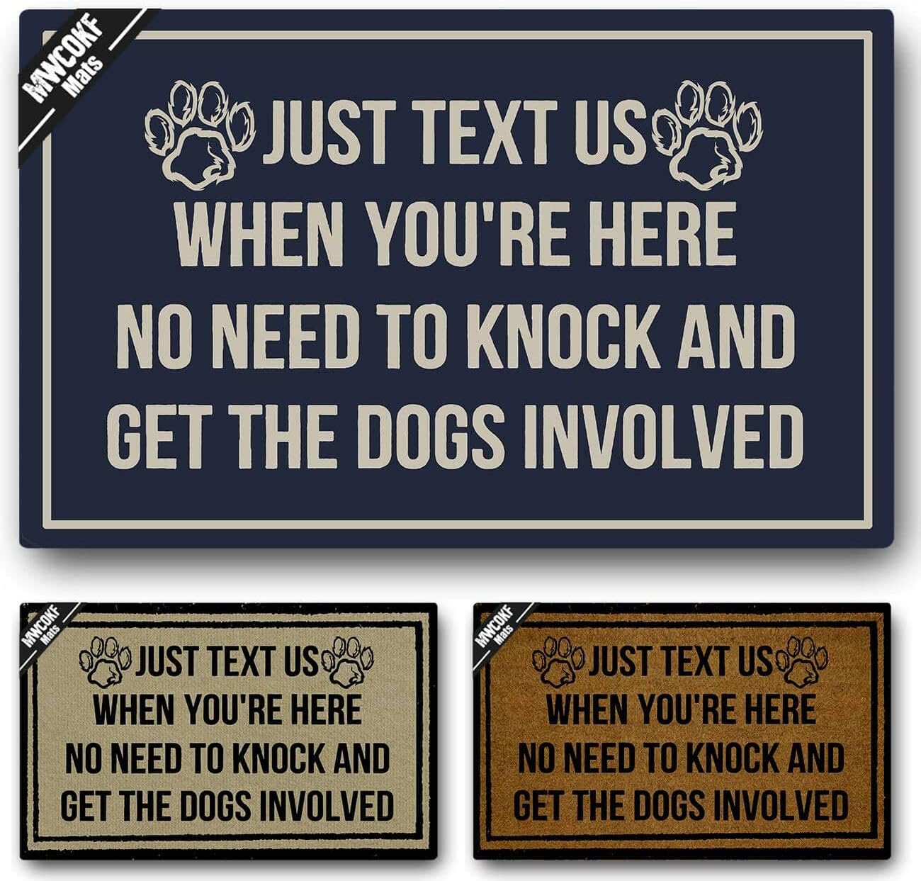 Funny Door Mat Non-Slip Back Rubber Entry Way Doormat Outside | just Text Us No Need to Knock and Get The Dogs Involved | Standard Outdoor Welcome Mat | Home Indoor | 18 Inch x 30 Inch