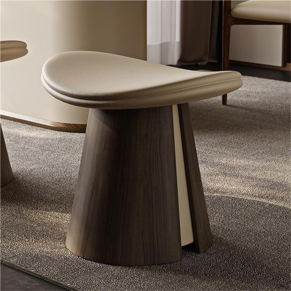 Modern Minimalist Vanity Stool, Small Stool with Wooden Base, Multifunctional Stool for Vanity, Vanity Chair Use in Living Room, Bedroom, Entryway(Brown)