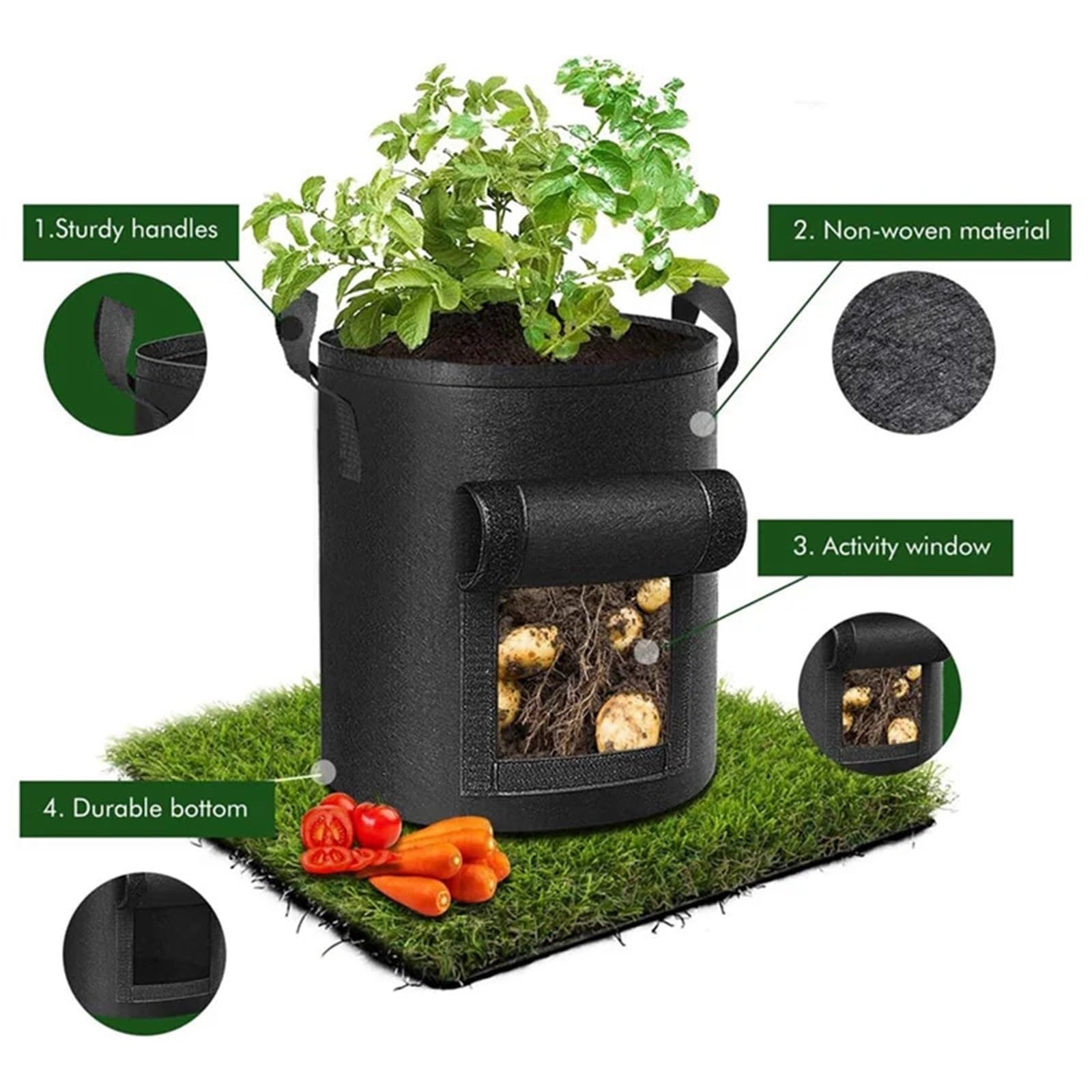 Pflanzsack aus Vlies Stof 2 Stück Kartoffelpflanzbeutel, Gartenpflanzbeutel mit verstärkten Griffen, verdickte Vliespflanzgefäße
