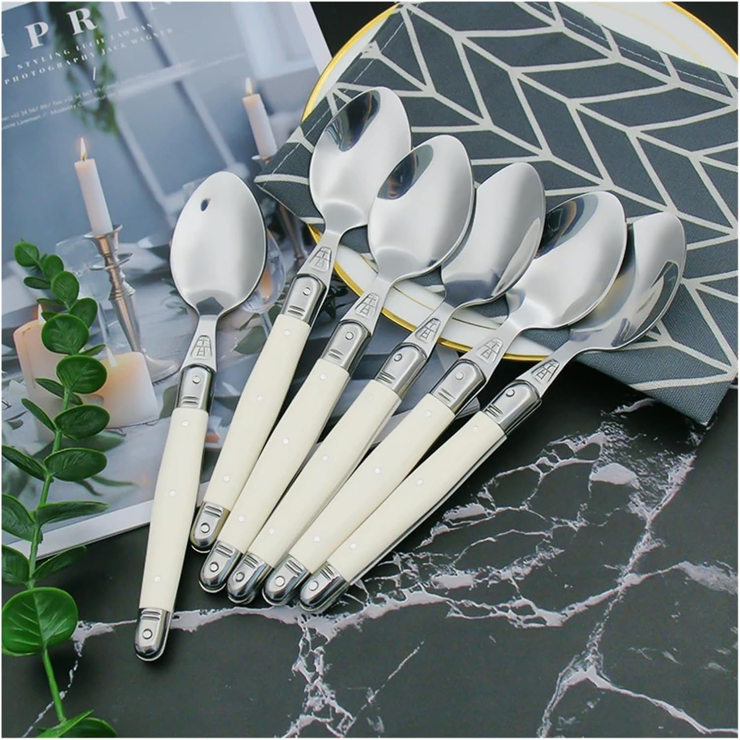 Fit for Stainless Steel Cutlery Set - 4/6/24pcs Steak Knives, Table Forks, Dinner Spoons & Dessert Teaspoons for Dining(B 6pcs knives set)