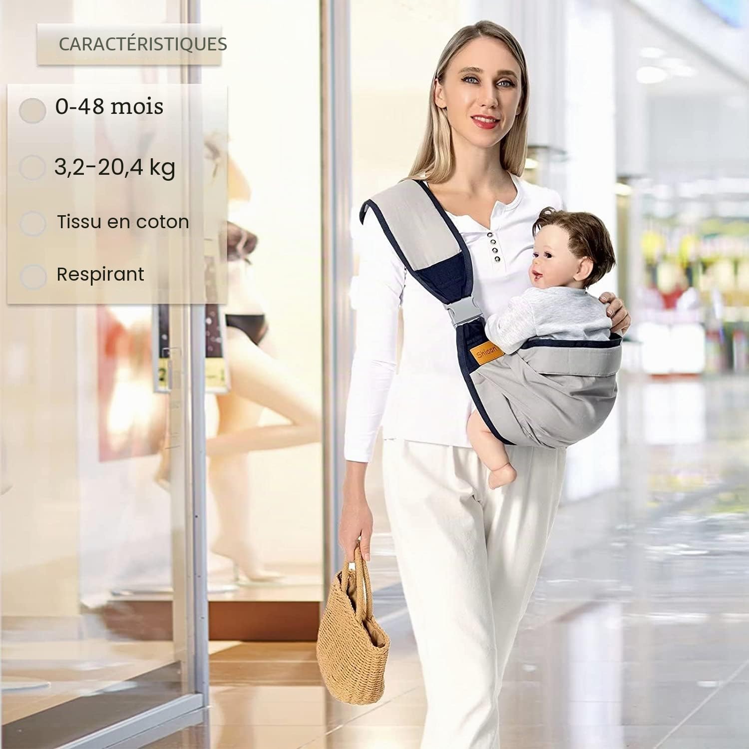 Porte-bébé Ergo Enveloppant RÉGLABLE - Écharpe de Portage Respirante pour Nouveau-nés, Bébés et Tout-petits jusqu'à 18 kg