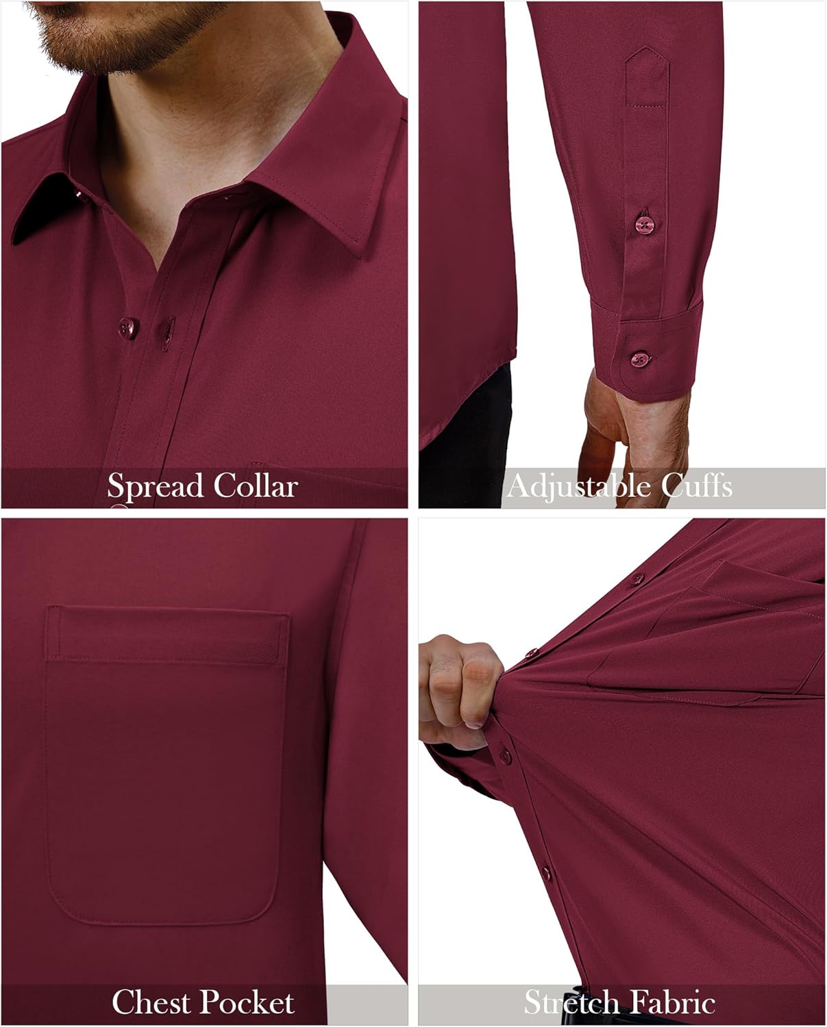 Alimens & Gentle Mens Dress Shirts 4-Way Stretch Long Sleeve Collared Casual Solid Wedding Dating Button Down Shirt - Image 4