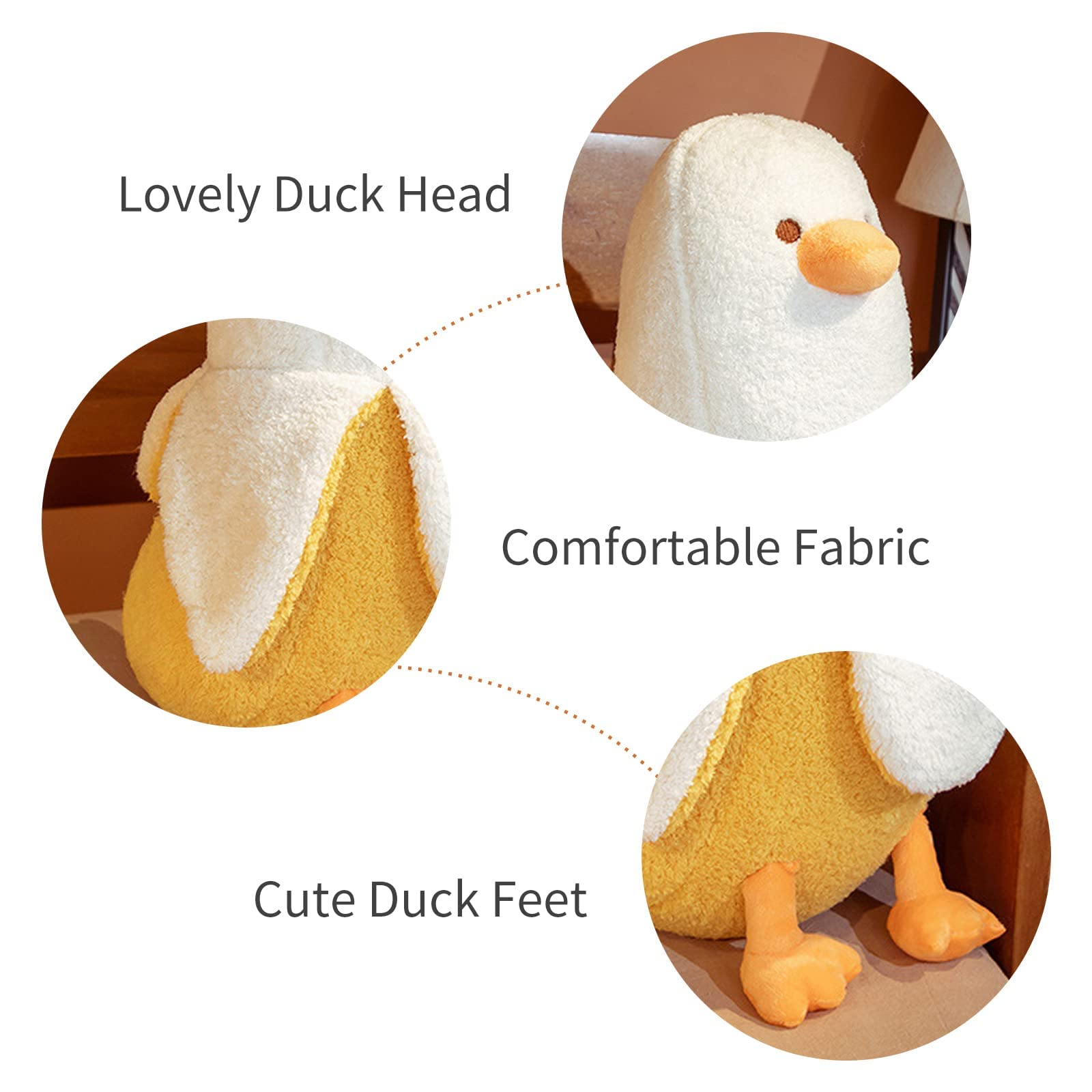 shownicer Plüschtier Banane Ente Stofftier, Kawaii Ente Plüsch, Banane Kuscheltier, Plüschkissen, Weiches Spielzeug, Wurfkissen Schmusetier, Geschenk Gefüllt für Kinder Mädchen Jungen, Weiß, 50cm