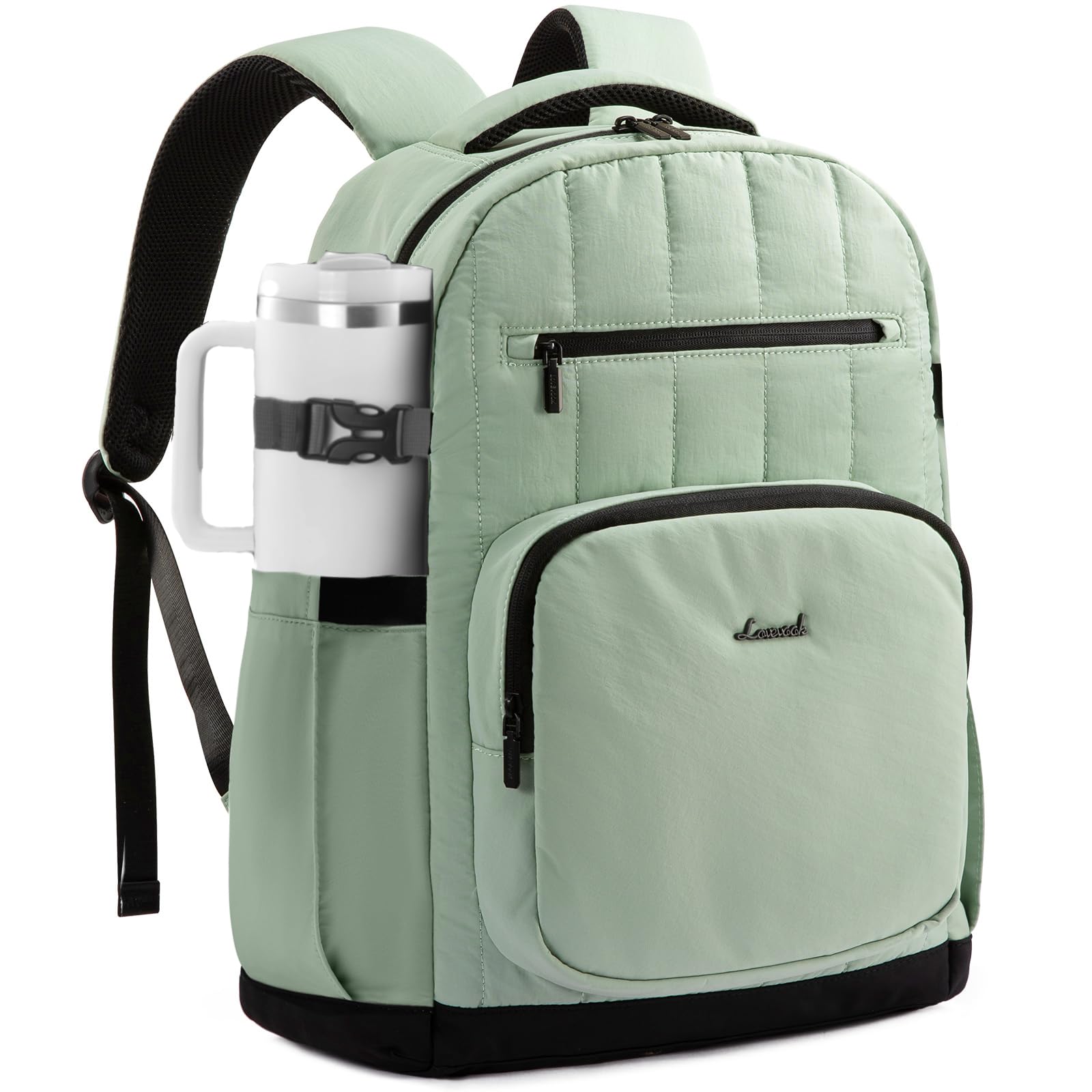 LOVEVOOK Laptop Backpack for Women with Giant Tumbler Holder Pocket,17 Inch Puffer Travel College Work Backpack Purse for Teacher Nurse,Casual Laptop