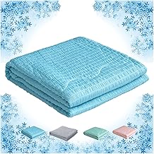 Summer Comforter, Light Blanket, Summer/Autumn, Ruffled, Cooling Sensation, Cooling Measures, Washable, Soft Texture, Antibacterial, Andi-odor, Twin Size 55.1 x 39.4 inches (140 x 100 cm), Blue