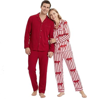 Matching Couples Pajamas Set - His and Hers Soft Button-Down Sleepwear Loungewear for Valentines Day, Christmas