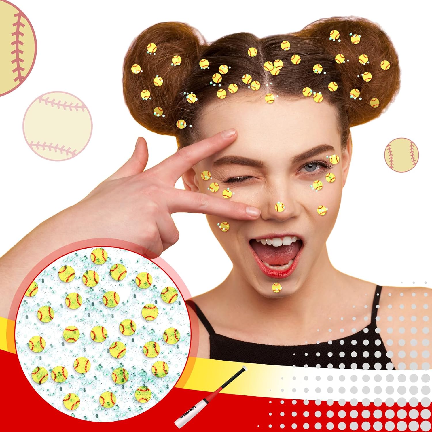 Weysat 30g Mini Softball Polymer Clay Slices 0.2 Inch Tiny Clay Softball Pieces Sports Sprinkles Ball Confetti for Clips Nail Art DIY Craft Party Decoration Favors for Team Sports Lover