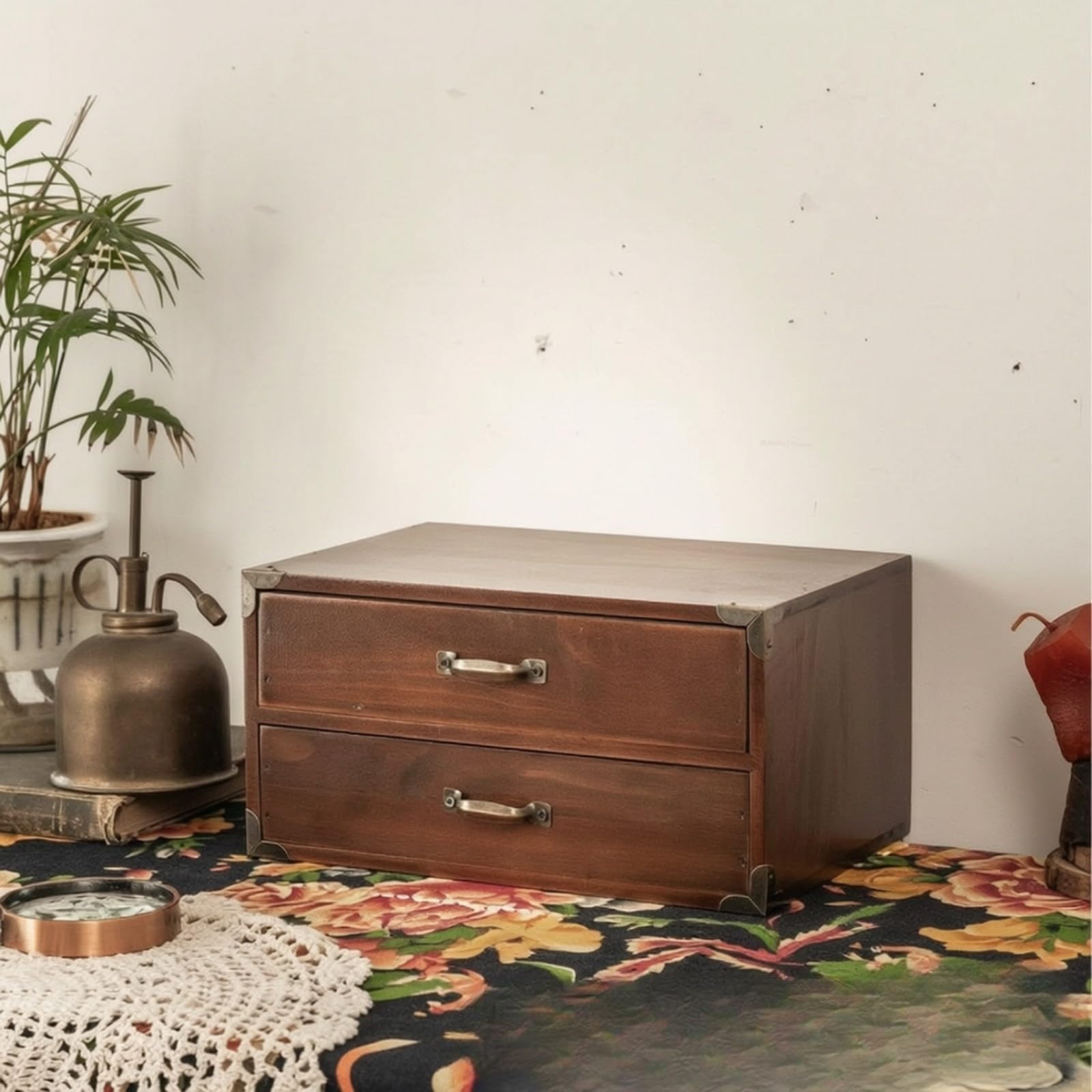rockible Comodino Portaoggetti in Legno Rustico | Cassettiera in Legno con Cassetti, per Studio, Strati