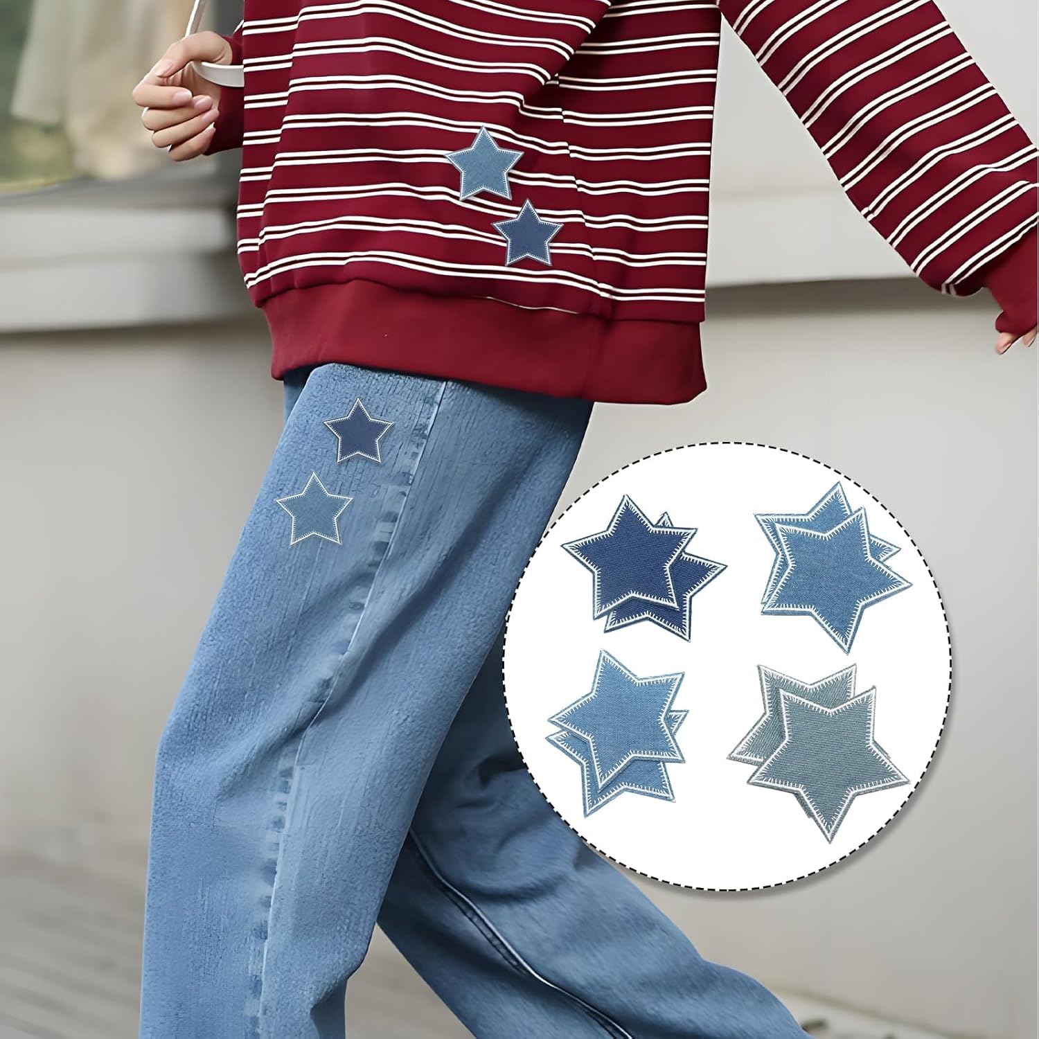 Denim Patches for Jeans Repair Iron on Denim Star Patch Blue Jean Iron-on Patches for Clothing Repair Decorating Kit 8 Pcs