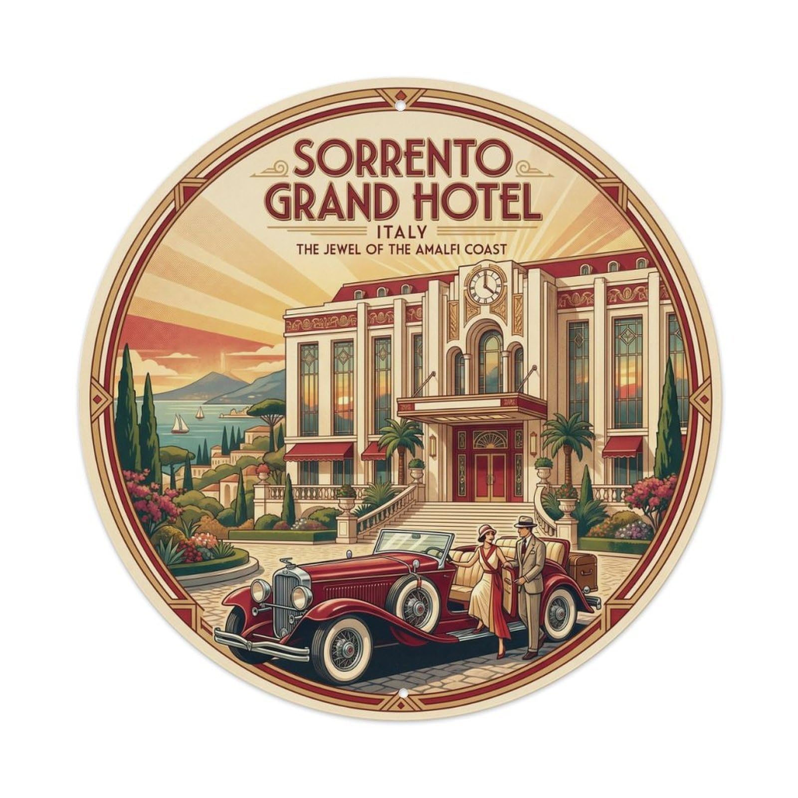 Olhnbad Style Coastal Route Sorrento Hotel Car Travel Vintage Metal Tin Sign
