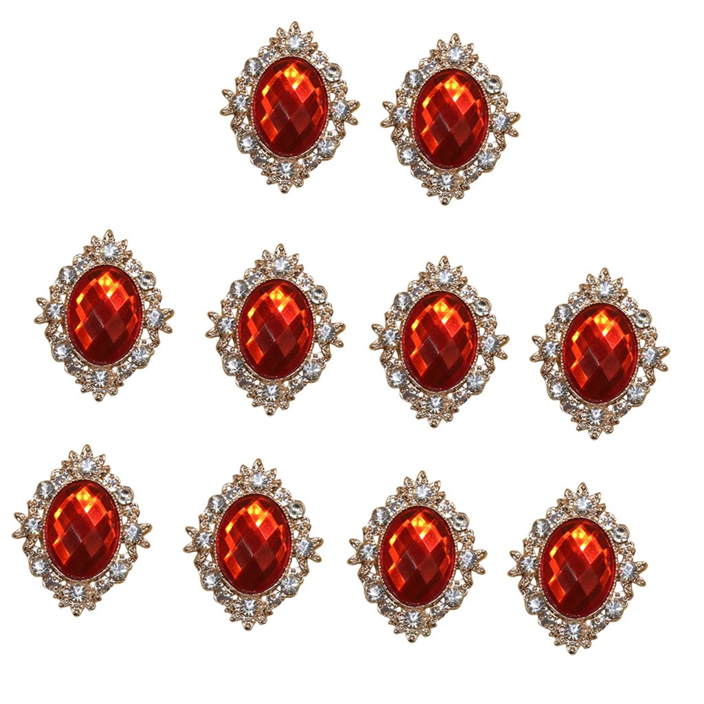 Colcolo Red 10Pcs Rhinestone Cabochon Sewing Crystal Button For Diy Wedding Decor, 30X25mm