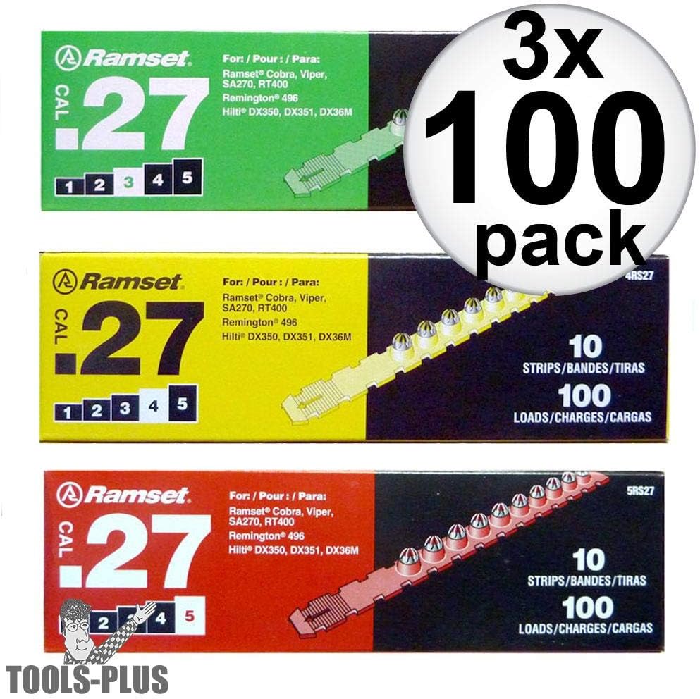 Ramset 3RS27 3x 10 Strips of 10 Green, Yellow, Red 27 cal Strip Loads