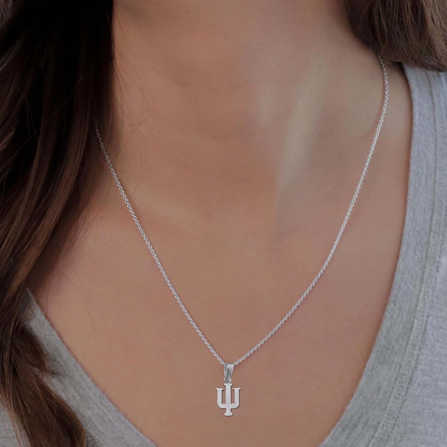 Dayna Designs Indiana University Pendant Necklace- Platinum over 925 Solid Sterling Silver, 18 Inch Rope Chain, Officially Licensed Jewelry Gifts for Coaches Grads Alumni, NCAA Hoosiers Charms