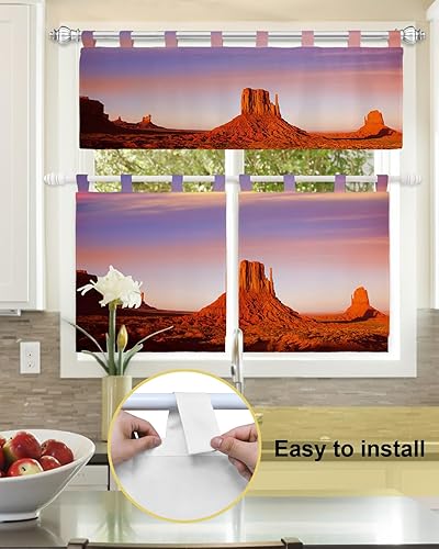 Miniatura 3 de Kitchen Valances for Small Window Tiers 3 PCSs Curtains, Desert Sunset Sundown Sky Natural Sand Building Landscape Short Rod Poket Windows Treatment