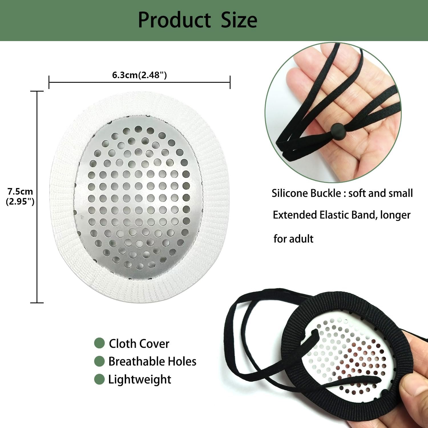 Aluminum Eye Shield for Cataract Surgery,Medical Eye Patch for Adult After Surgery, Metal Protective Breathable Shields with Extended Elastic Strap and Cloth Covering (Black)