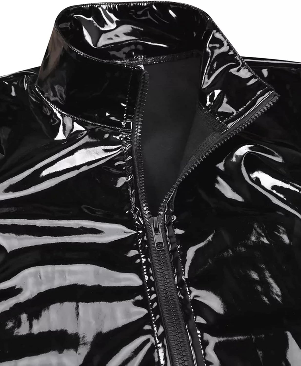 SEAUR Men's Shiny Patent Leather Jacket Casual Slim Fit Leather Muscle Tank Top T-Shirts Nightclub Party Clubwear - Image 5