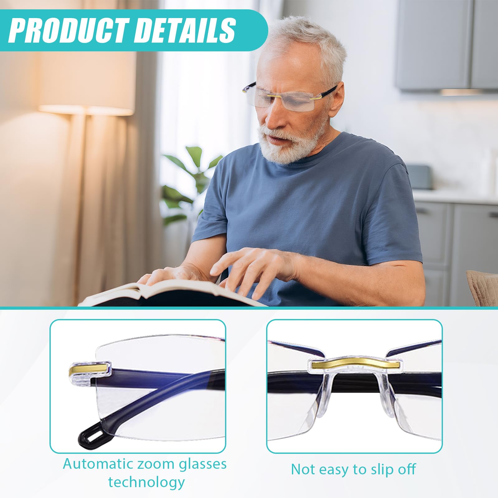 4 Pezzi Occhiali Da Lettura Occhiali Da Lettura Zoom Automatico Intelligente Con Autofocus,Protezione Della Luce Blu, Leggero E Confortevole,Unisex,4 Custodia In Pelle 4 Panno