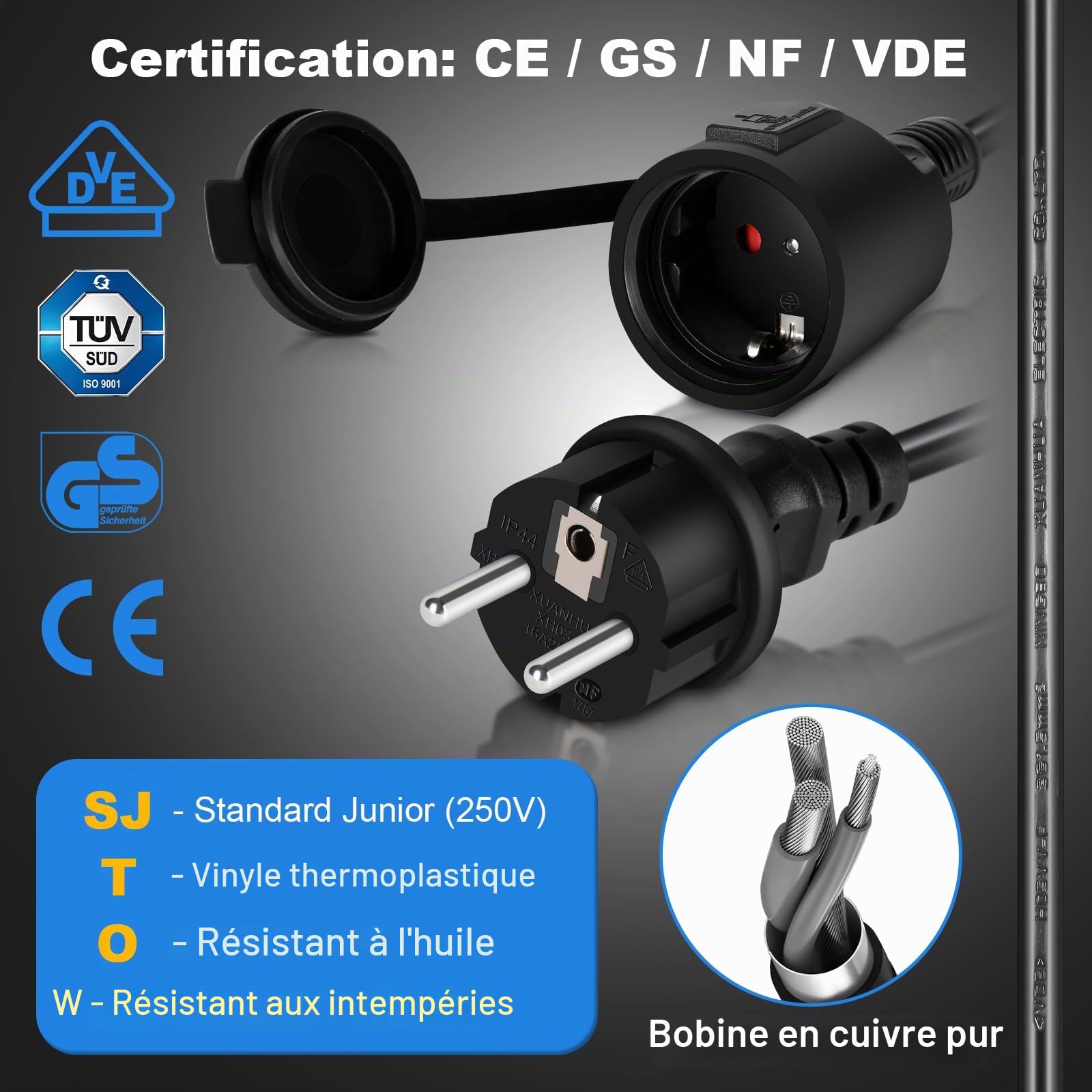 Enrouleur de câble automatique avec support 15m + 2m | enrouleur automatique electrique monté mur et plafond | 1500 W ~ 3000 W | rallonges éléctriques rotatif à 180° | Protection Degré IP44