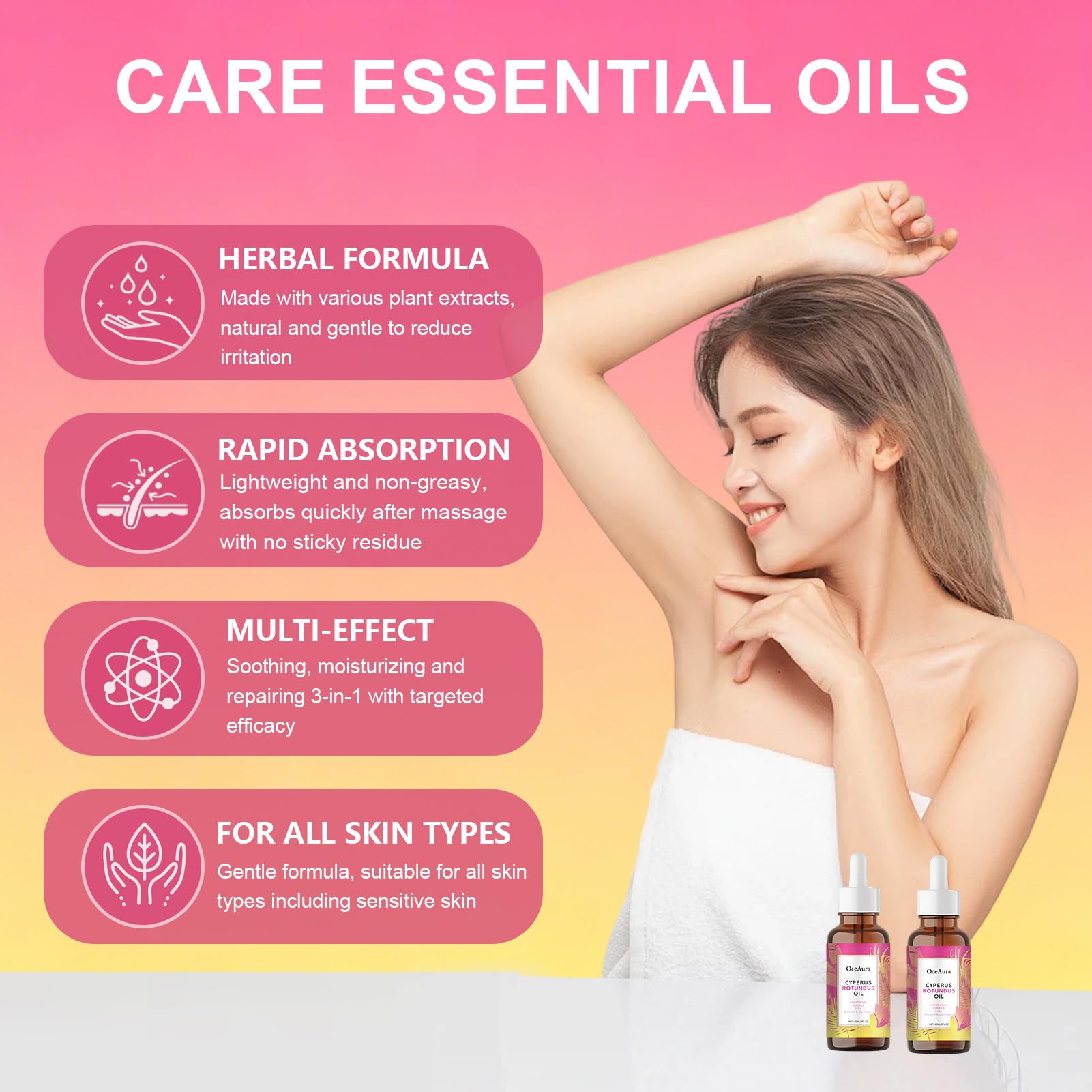 Cyperus Rotundus Oil,60ML Cyperus Rotundus Oil Hair Removal,Olio Cyperus Rotundus per la Depilazione,Riduce i pori e inibisce la crescita dei peli,Adatto a tutti i tipi di pell (Rosa)