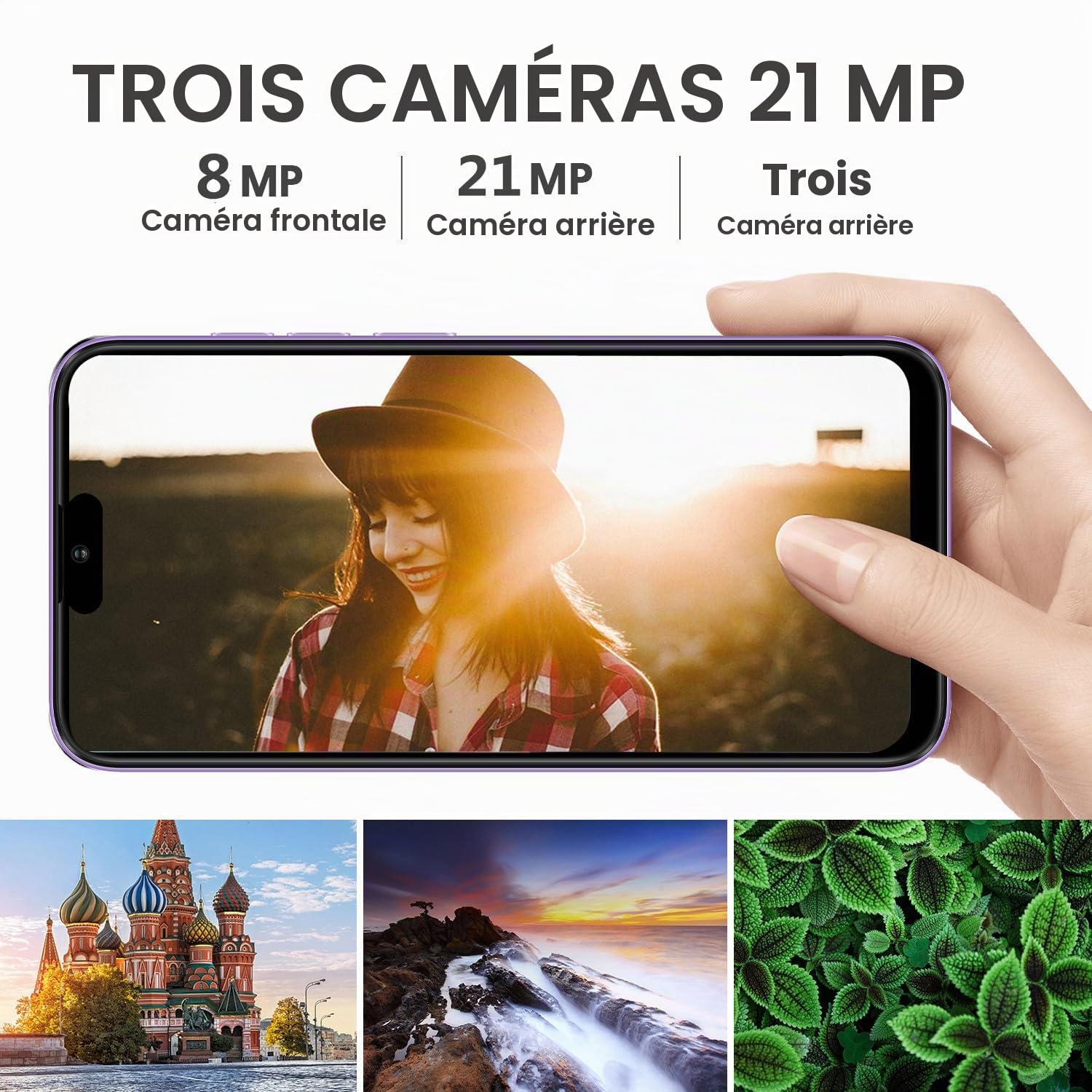 AODOEU Téléphone Portable Débloqué 4G, 6Go+64Go Android 13 Waterdrop 6,56", 8MP+21MP, Chargement Rapide Smartphone Pas Cher, 3 Slot-Dual SIM Telephone Portable Pas Cher WiFi/GPS/OTG/Type C-Violet