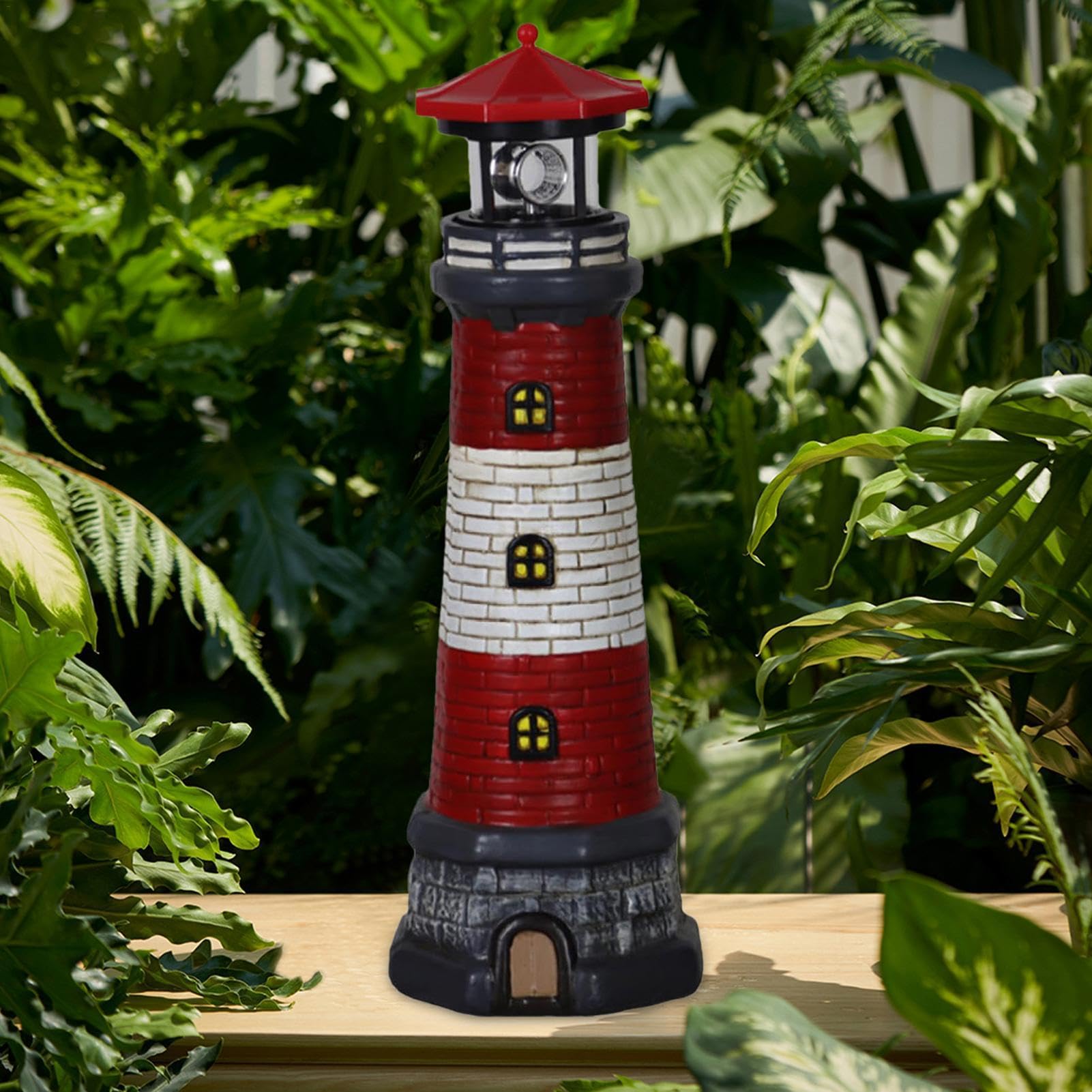 Estatua de faro de jardín LED solar | Decoración de jardín de faro resistente a la intemperie | Figura de patio al aire libre, figuras de patio, luces resistentes a la intemperie, escultura de