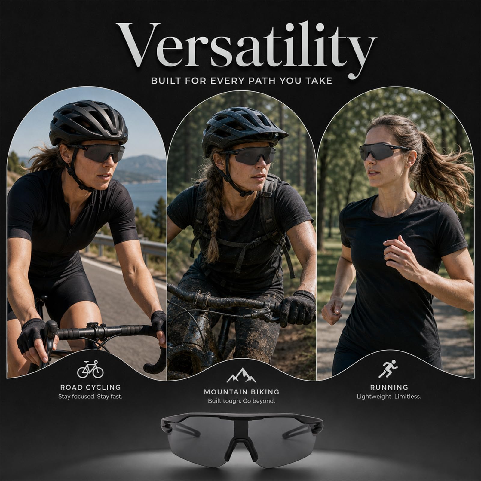 Szybkie okulary sportowe dla mężczyzn i kobiet, jednoczęściowe, zakrzywione szkło, okulary rowerowe do jazdy na rowerze, biegania, wędrówek, antyrefleksyjna, lekka konstrukcja, czarne