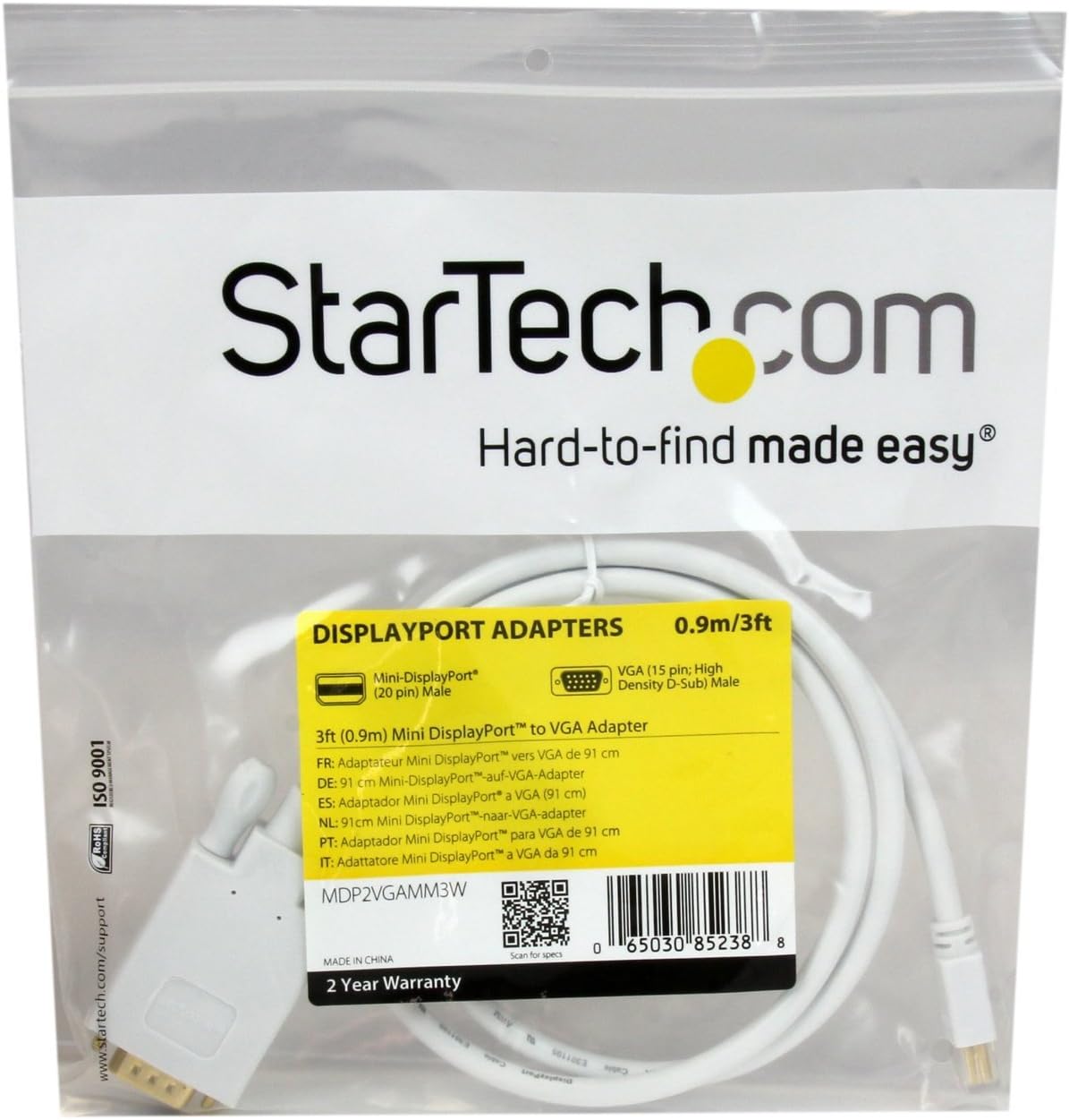 StarTech.com 3 ft Mini DisplayPort to VGA Active Adapter Cable - mDP to VGA Video Converter for Mac/PC 1920x1200 - White