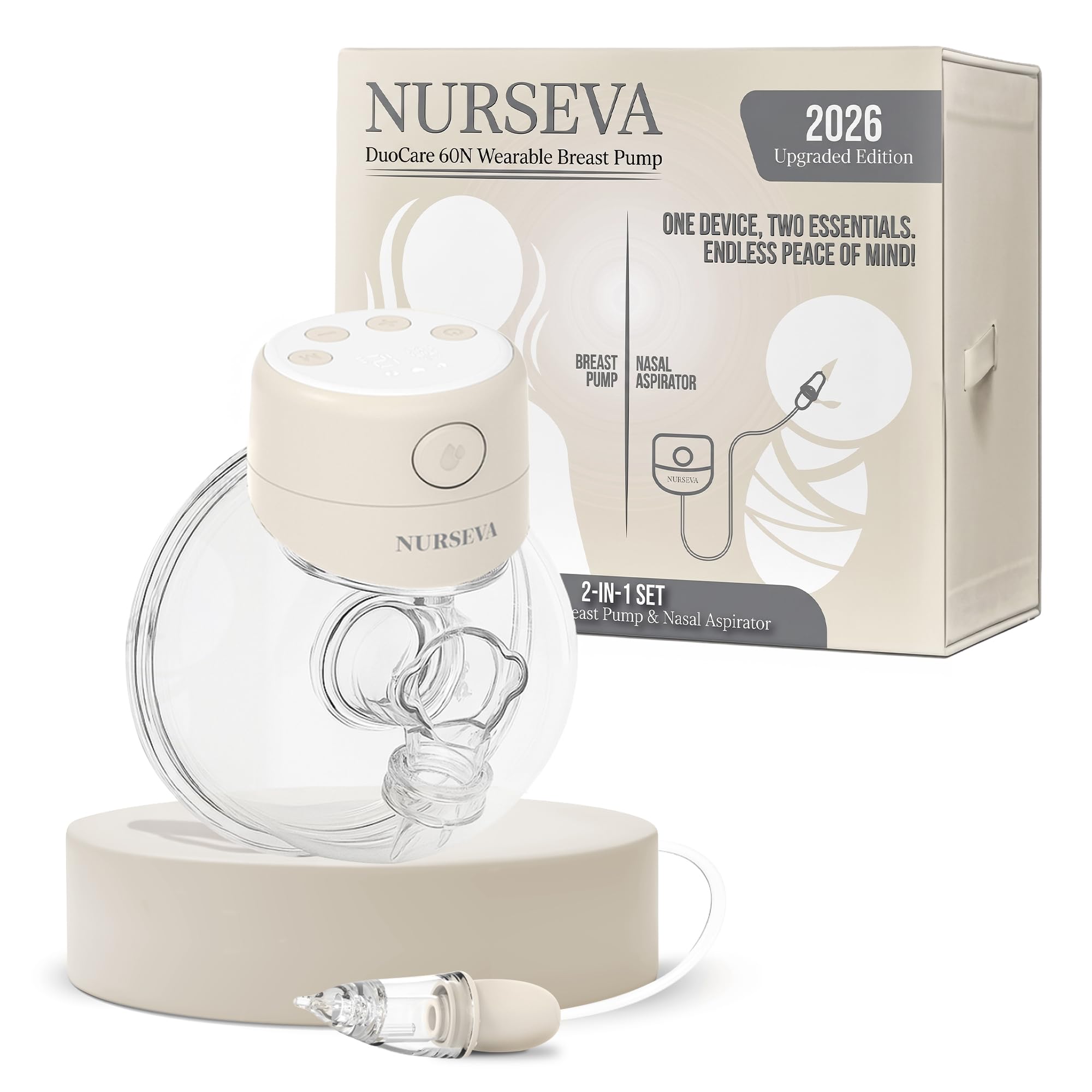 DuoCare 60N - Tiralatte e kit aspiratore nasale a mani libere - 2026 aggiornato tiralatte elettrico indossabile - Portatile e wireless per mamme che allattano - 4 modalità, 15 livelli