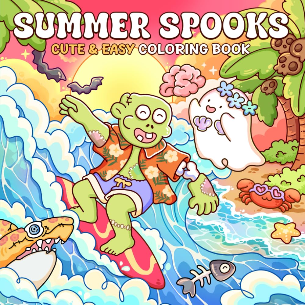 Summer Spooks: Coloring Book for Adults and Teens Featuring Cute Halloween Characters in Summer Scenes for Relaxation and Creativity