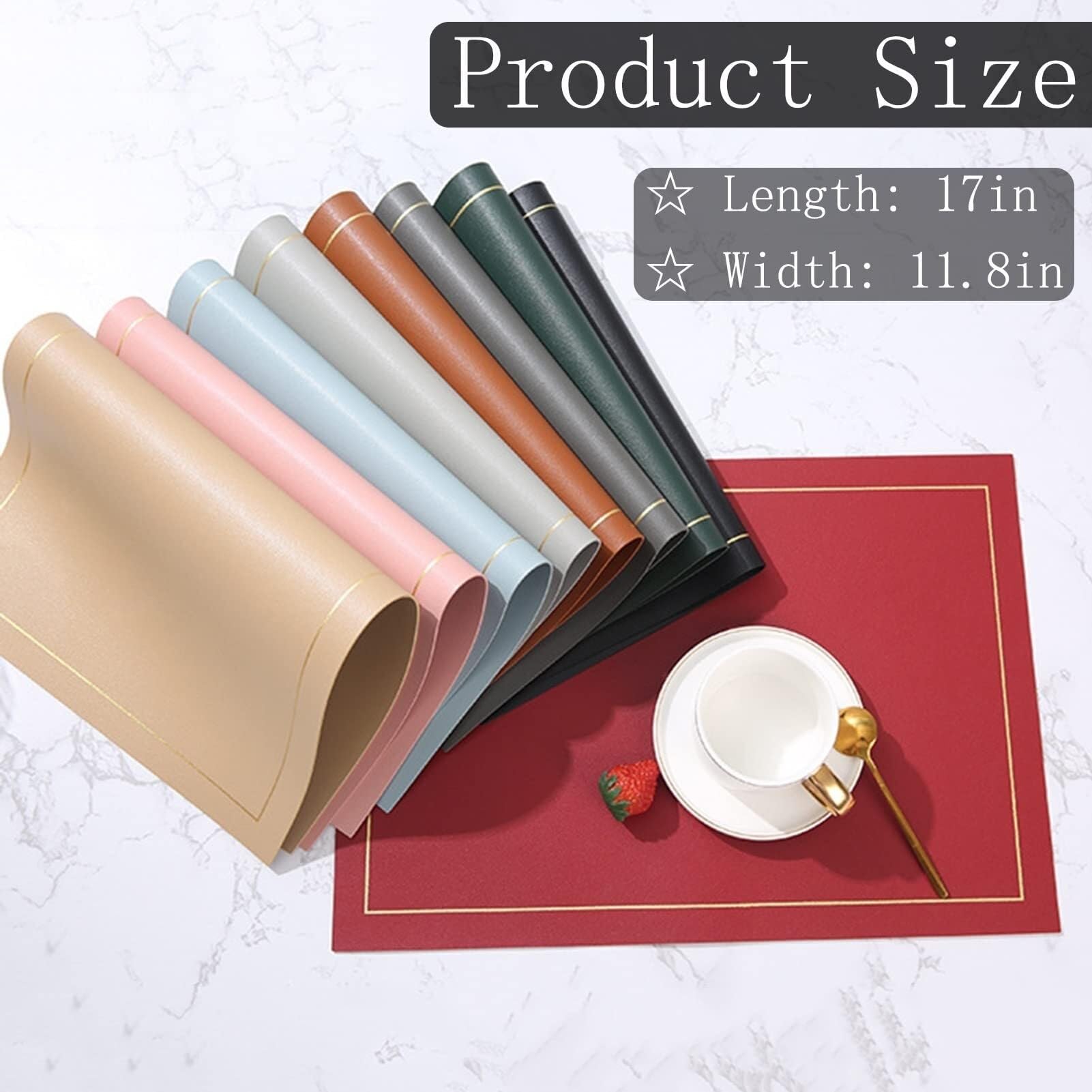 Lot de 4 sets de table rectangulaires en cuir synthétique résistant à la chaleur, lavables et antidérapants avec bordure dorée pour maison, restaurant, hôtel (noir)