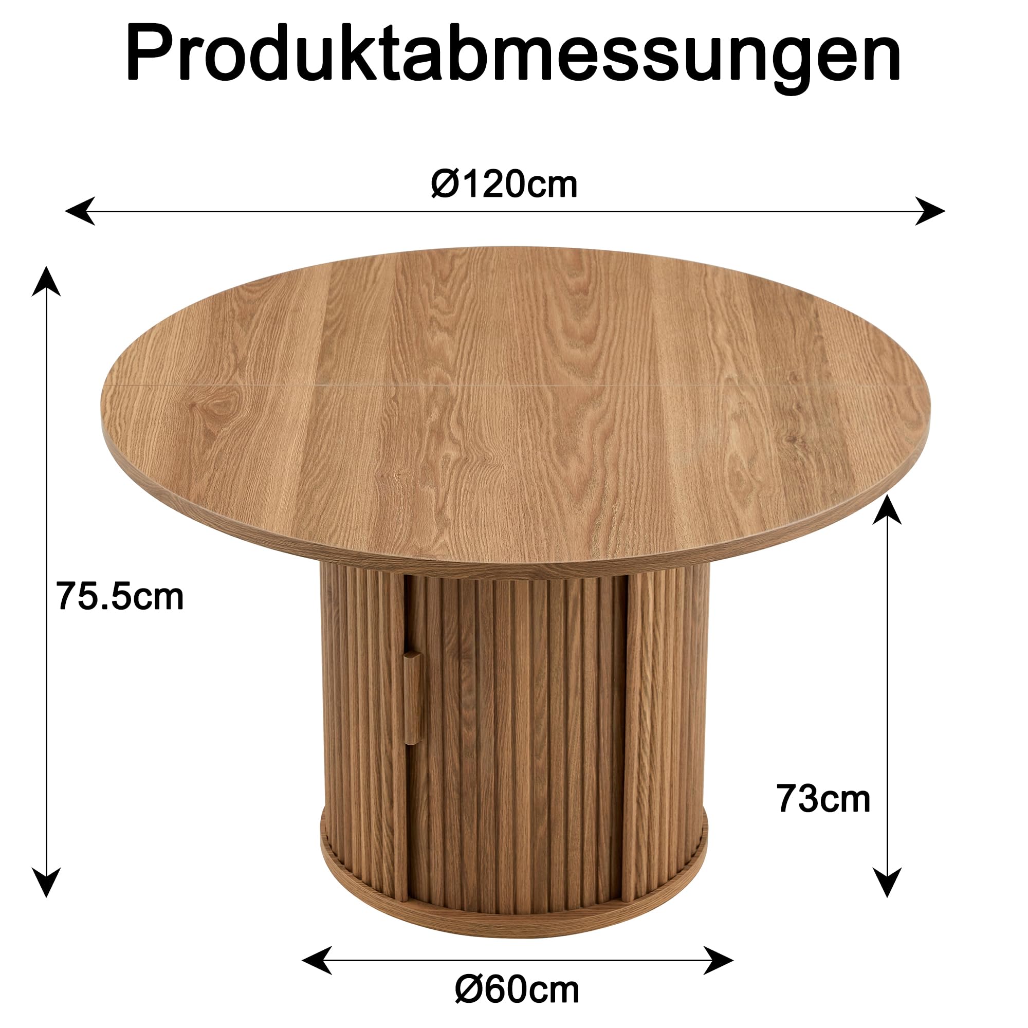 FurnitureR Ensemble de salle à manger rond de 120 cm avec 4 chaises pivotantes et espace de rangement