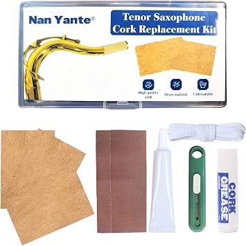 Tenor Saxophone Cork Replacement Kit | 3 PCS/ 42x62mm Corks, Cork Grease, Adhesive, Knife, 2x Sandpaper, Rope | Complete Maintenance & Repair Set