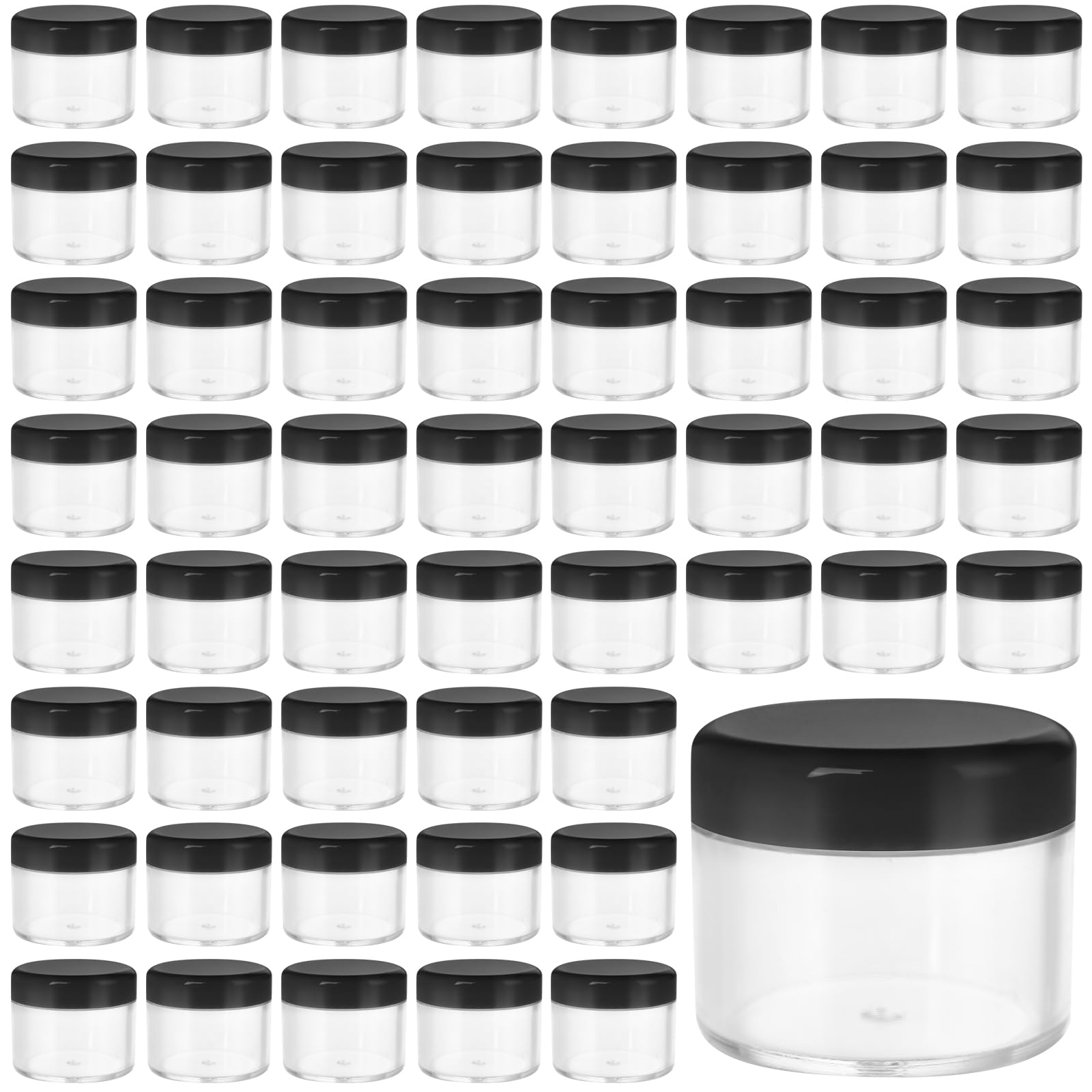 HOIGON 96 PCS 20g 20ml Clear Plastic Sample Containers, Leak-Proof Round Plastic Cosmetic Containers with Black Screw Lids, Clear Plastic Pot Jars for Creams, Lotions, Makeup, Colored Acrylics
