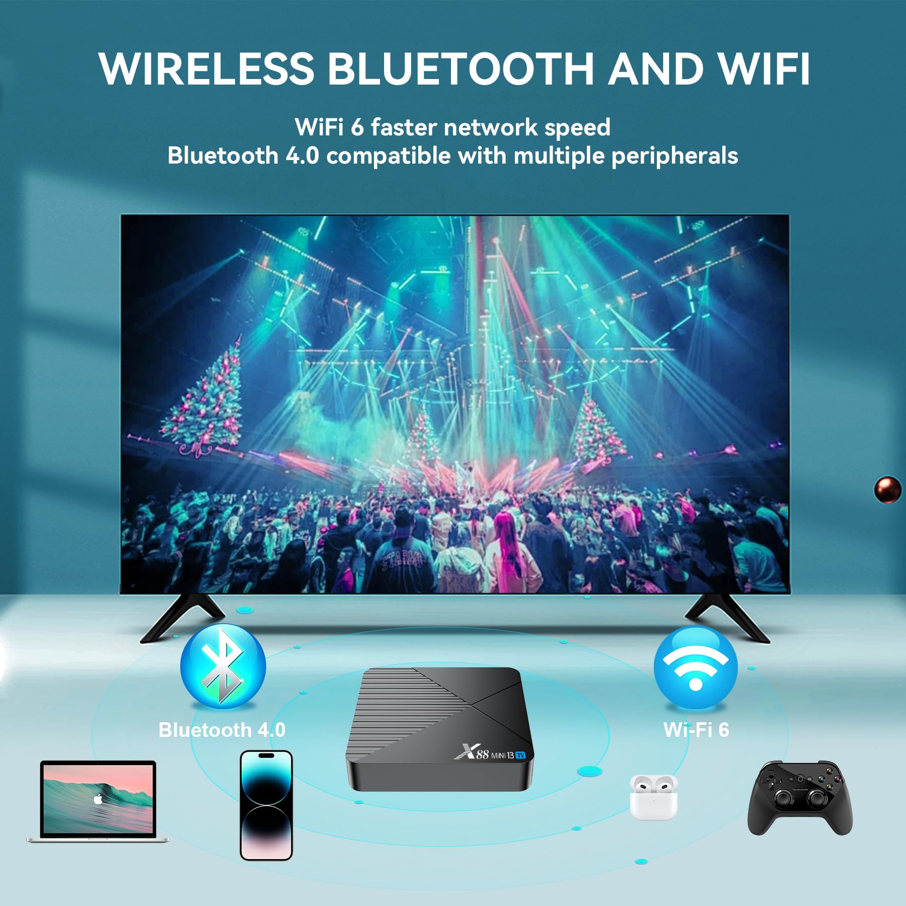 RUPA Android TV Box 13.0, 8K Ultra HD Android Box mit RAM 4G ROM 32G Soporta WiFi6 Enternet 10/100M Bluetooth 5.0 USB 3.0 HDMI 2.0 TV Box