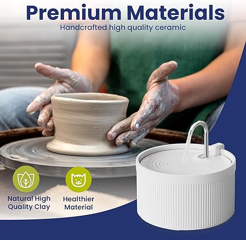 Miniatura 8 de PawsPik Ceramic Serenity - Fuente de agua para mascotas, boquilla estilo grifo, motor silencioso, filtro de 5 capas, cuenco de cerámica sin BPA para