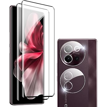 Pack of 4 3D Screen Protectors for Vivo V40 Lite 5G [2 Pieces] Tempered Glass and [2 Pieces] Camera Protective Film [9H Hardness Protection Glass] [HD Screen Protector] [Anti-Scratch] [Bubble-Free]