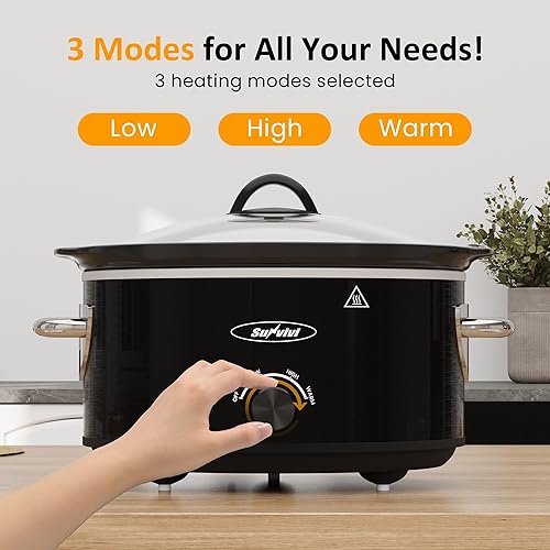 Miniatura 4 de Sunvivi 4 cuartos de galón de olla de cocción lenta y mini calentador de alimentos con 3 ajustes de calefacción, olla de cerámica extraíble, tapa de