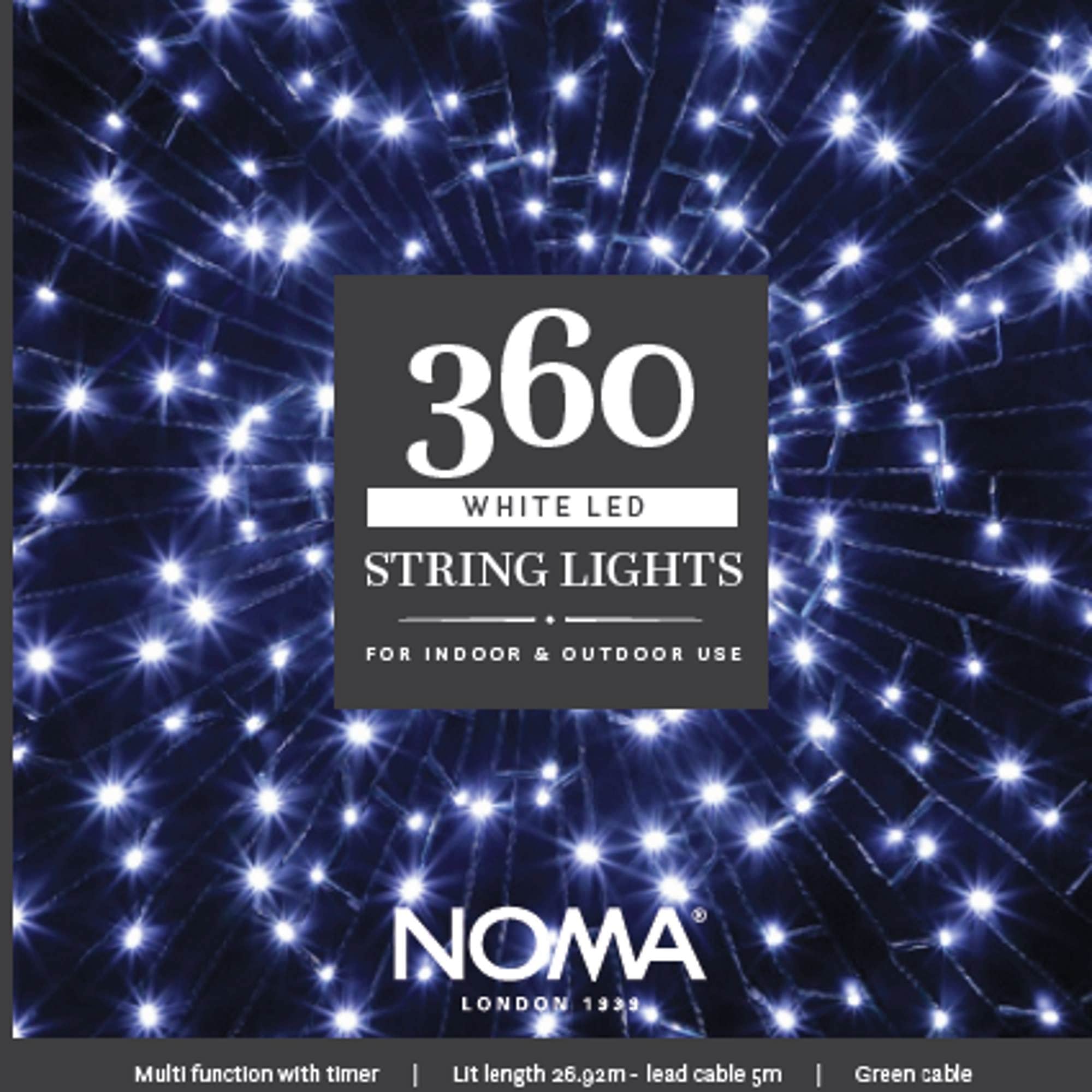 Noma Bright White 360 Led Christmas Tree Lights : Green Cable : Plug-In With Timer : (4921513)