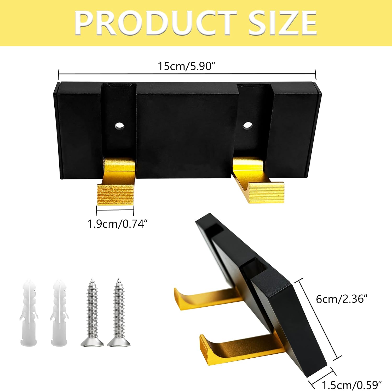 Musiin Wall-Mounted Guitar Cable Holder, 2 Hook Design(Gold Tone)