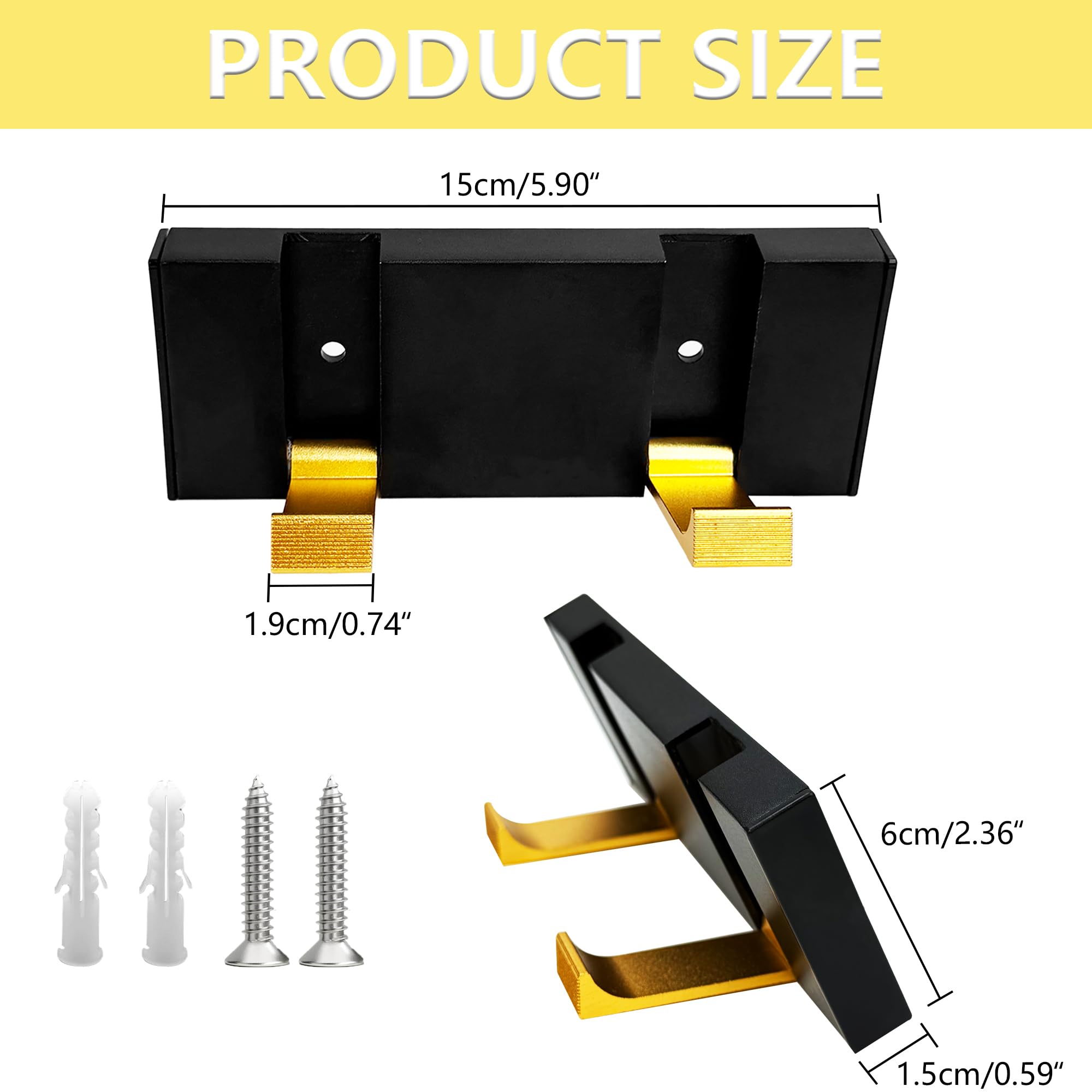 Musiin Wall-Mounted Guitar Cable Holder, Double Hook Design, Can Hang Monitor Headphones/Guitar Cable/Audio Cable - Image 2