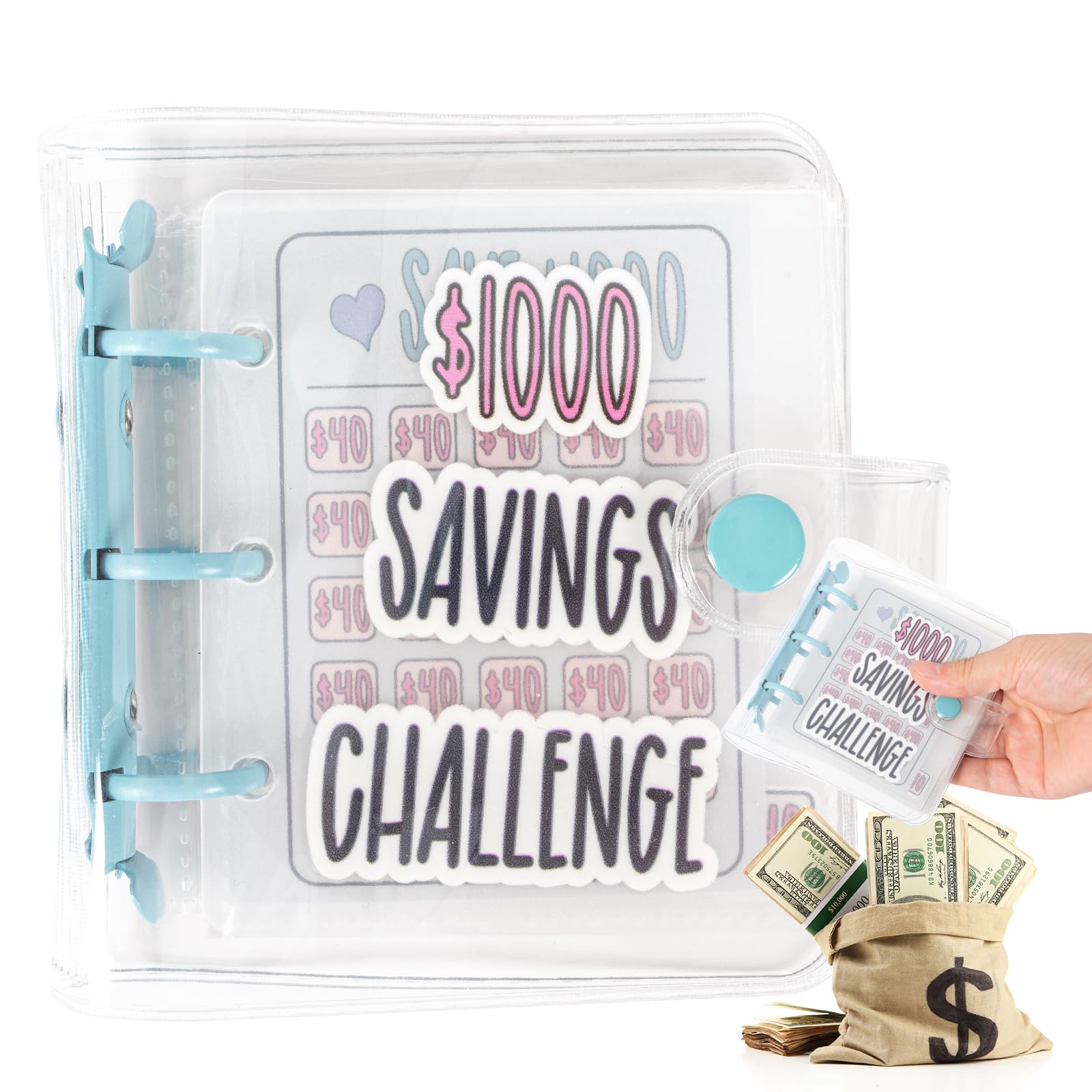 100 Envelope Savings Challenge Binder Mini $1000 Money Saving Binder, Mini Saving Challenge Binder with Cash Envelopes, Easy and Fun Way to Save $1000 Budget, Christmas & New Year Gift for Kids