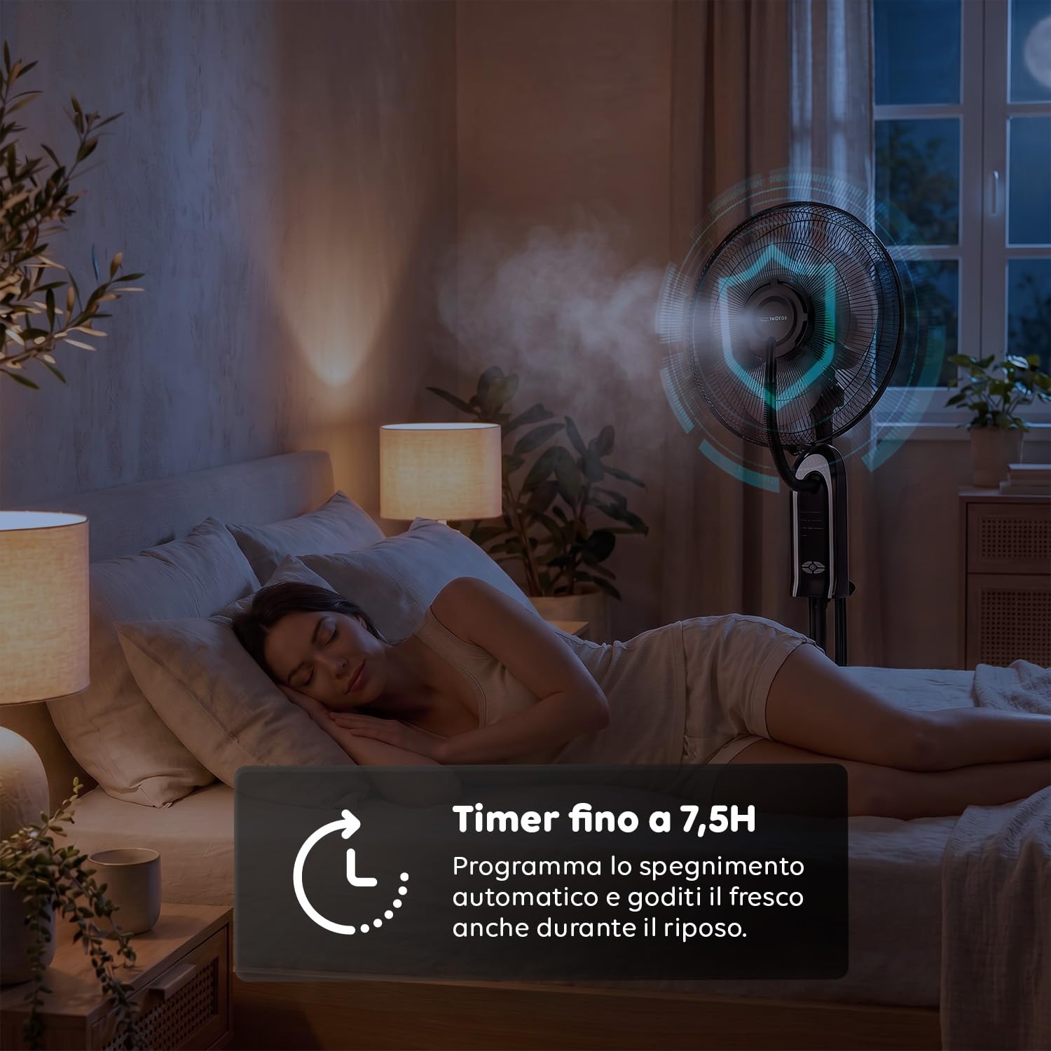 Wintem - Ventilatore a Piantana Silenzioso con Nebulizzatore e Telecomando – Serbatoio 3,2L, 8h Nebulizzazione – 3 Velocità, 3 Modalità Brezza, Oscillante, Timer 7,5h – 75W, Pale 40 cm