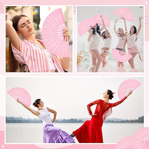 Miniatura 5 de 24 abanicos de mano plegables grandes para baile de línea, ventilador con bolsa, aplaudiendo, fanáticos de raves a granel para decoración de bodas